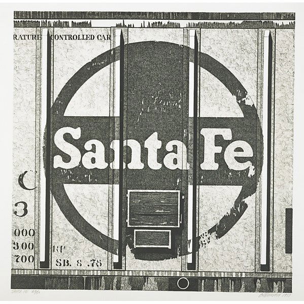 Robert Cottingham (American, b. 1935): Santa Fe, 1987; Lithograph (framed); Signed, dated, titled and numbered 29/50; 30" x 29 1/2" (sheet); Provenance:Gimpel & Weitzenhoffer, Ltd., New York (label on verso); Private Collection, New York
