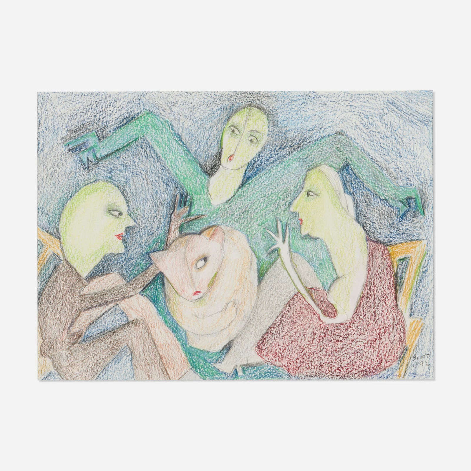 Beatrice Wood, Untitled (Figures with Cat) (1 of 4)