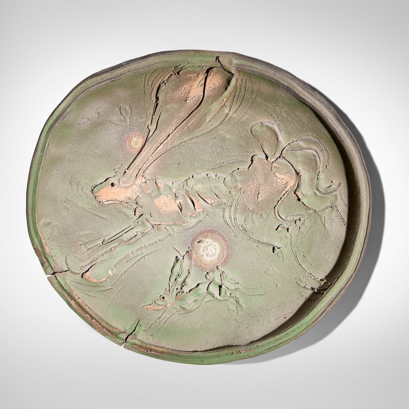 Ken Ferguson, Charger with hare: Ken Ferguson Charger with hare 1991 glazed stoneware 3.5 h x 21.5 dia in (9 x 55 cm) Signed and dated to underside 'Ferguson '91'. This work will ship from Los Angeles, California.