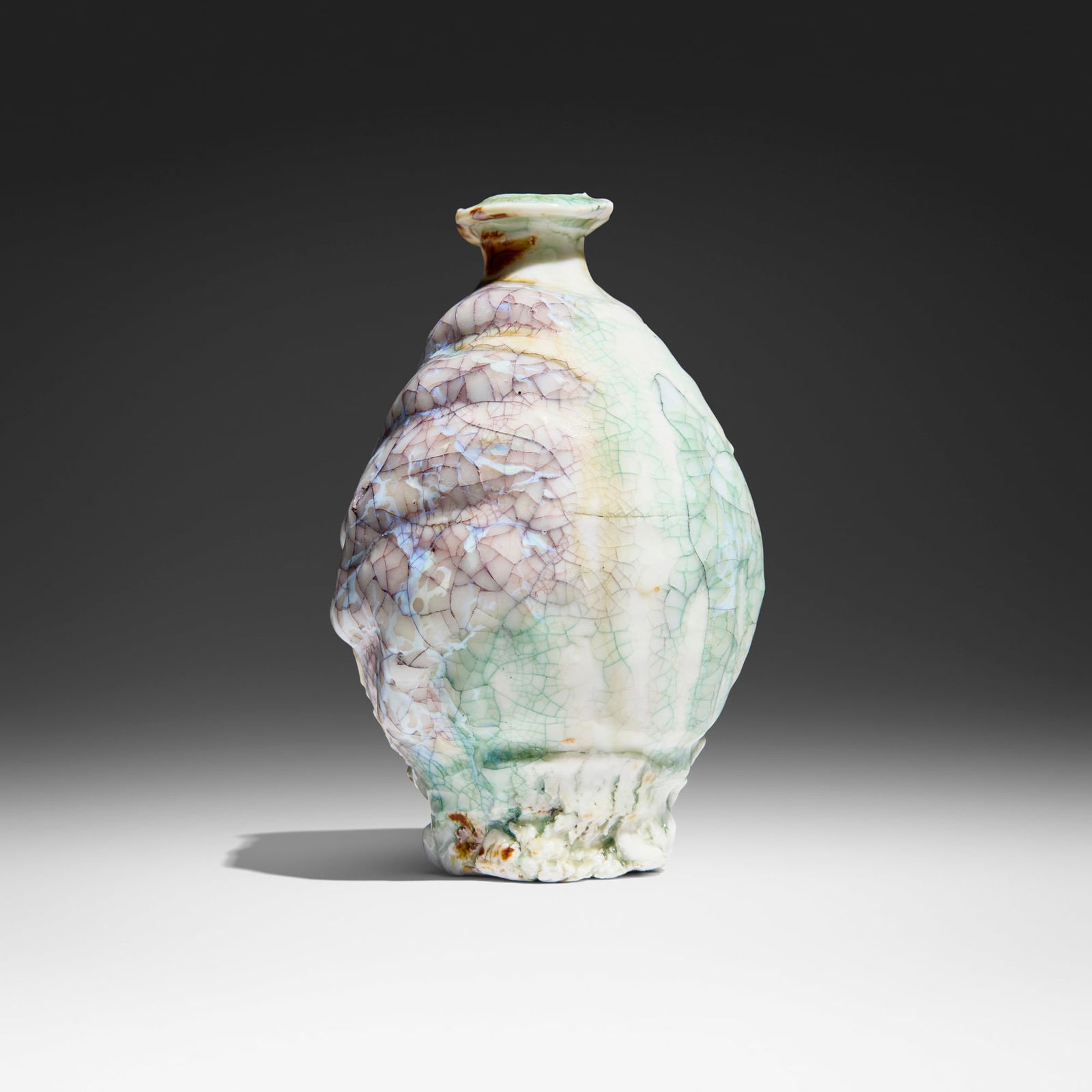 Kodai Ujiie, Urushi Kaninsai Baiji Tokkuri (sake flask): Kodai Ujiie Urushi Kaninsai Baiji Tokkuri (sake flask) 2022porcelain, celadon, lacquer 7 h x 4.5 dia in (18 x 11 cm) Sold with original signed artist's box (tomobako). Provenanc