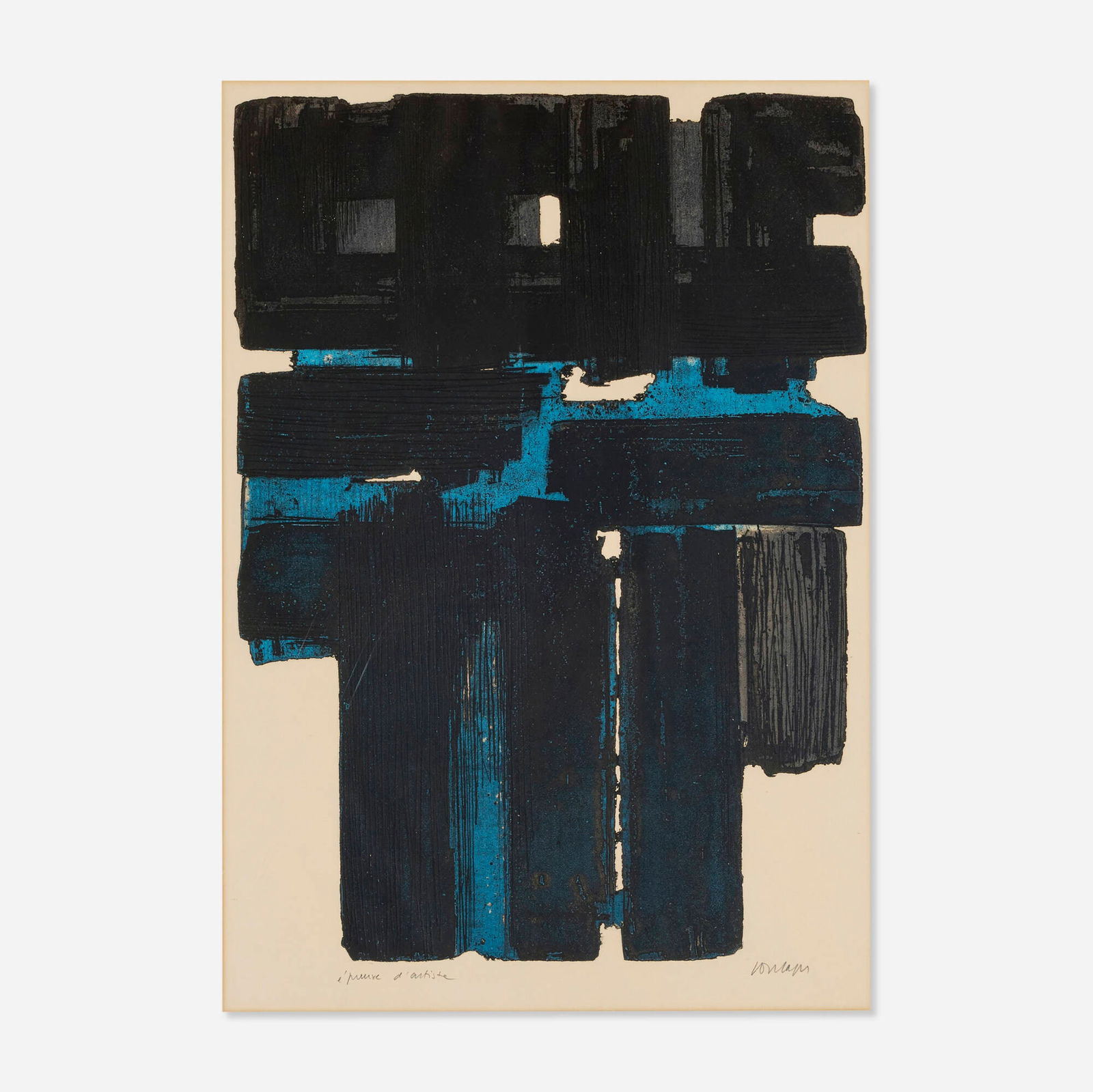 Pierre Soulages, Eau-forte Xa: Pierre Soulages Eau-forte Xa 1957 etching and aquatint in colors on BFK Rives image: 23.25 h x 17 w in (59 x 43 cm) sheet: 30 h x 22 w in (76 x 56 cm) Signed and numbered to lower edge 'epreuve