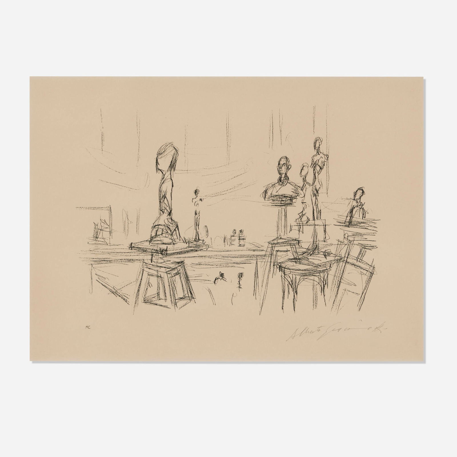 Alberto Giacometti, Studio avec sculptures (from Derriere le Miroir): Alberto Giacometti Studio avec sculptures (from Derriere le Miroir) 1961lithograph on Arches 22.25 h x 30 w in (57 x 76 cm) Signed and numbered to lower edge 'HC Alberto Giacometti'. This work