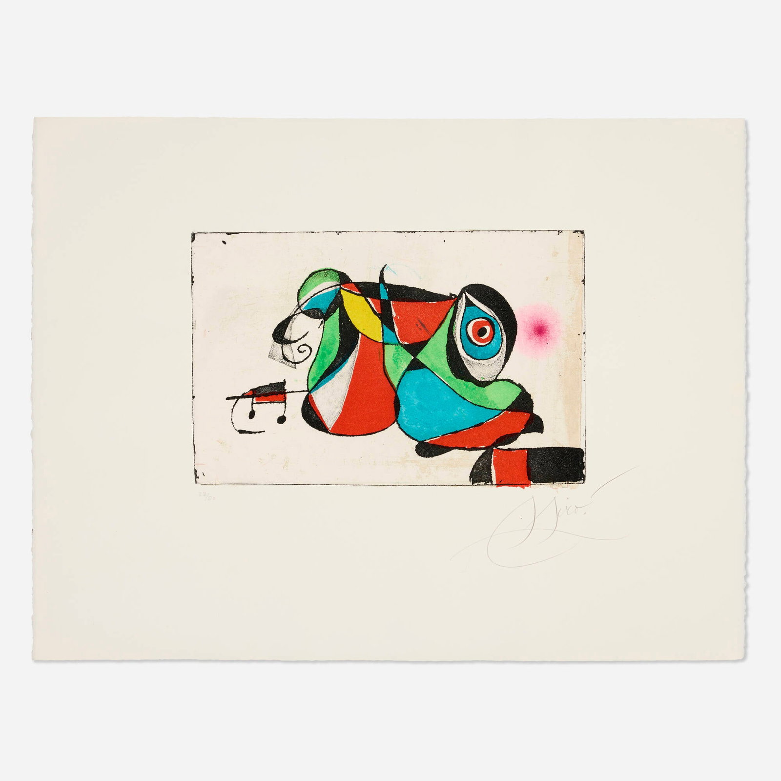Joan Miro, Gaudi VI: Joan Miro Gaudi VI 1979etching and aquatint in colors on Arches image: 9.25 h x 14.25 w in (23 x 36 cm) sheet: 19.625 h x 25.875 w in (50 x 66 cm) Signed and numbered to lower edge '28/50 M