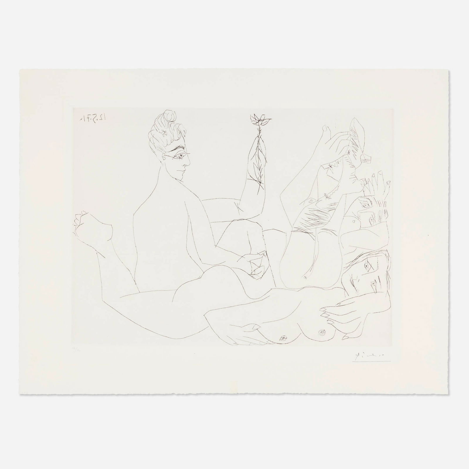 Pablo Picasso, Filles entre elles, dont une avec une fleur (from La serie 156 portfolio): Pablo Picasso Filles entre elles, dont une avec une fleur (from La serie 156 portfolio) 1971etching on Rives image: 14.375 h x 19.25 w in (37 x 49 cm) sheet: 19.75 h x 25.75 w in (50 x 65 cm) <