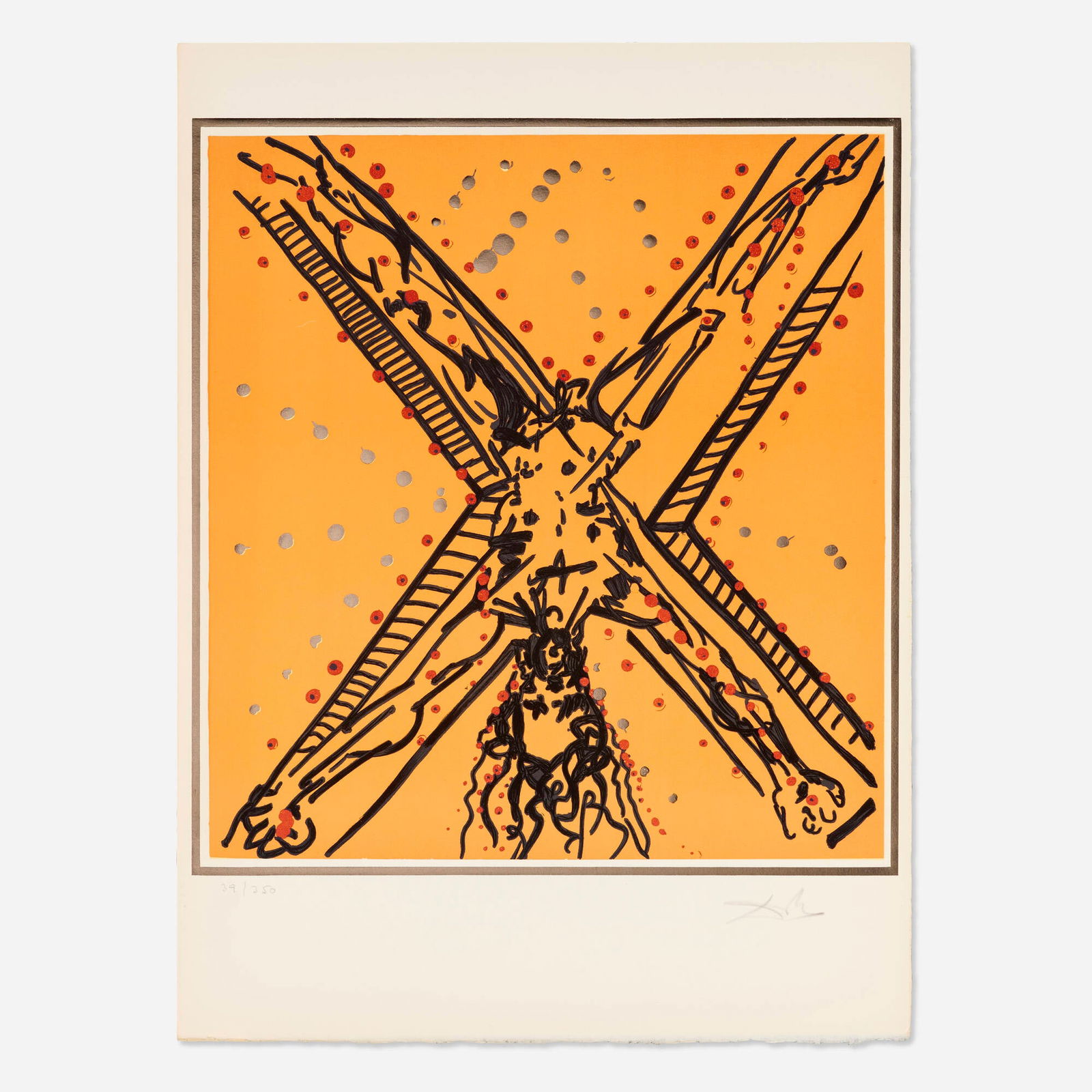 Salvador Dali, Andrew (from the Twelve Apostles Suite a.k.a. the Knights of the Round Table Suite): Salvador Dali Andrew (from the Twelve Apostles Suite a.k.a. the Knights of the Round Table Suite) 1977lithograph in colors with embossing and foil on Arches image: 19.375 h x 18.125 w in (49 x 46 cm)