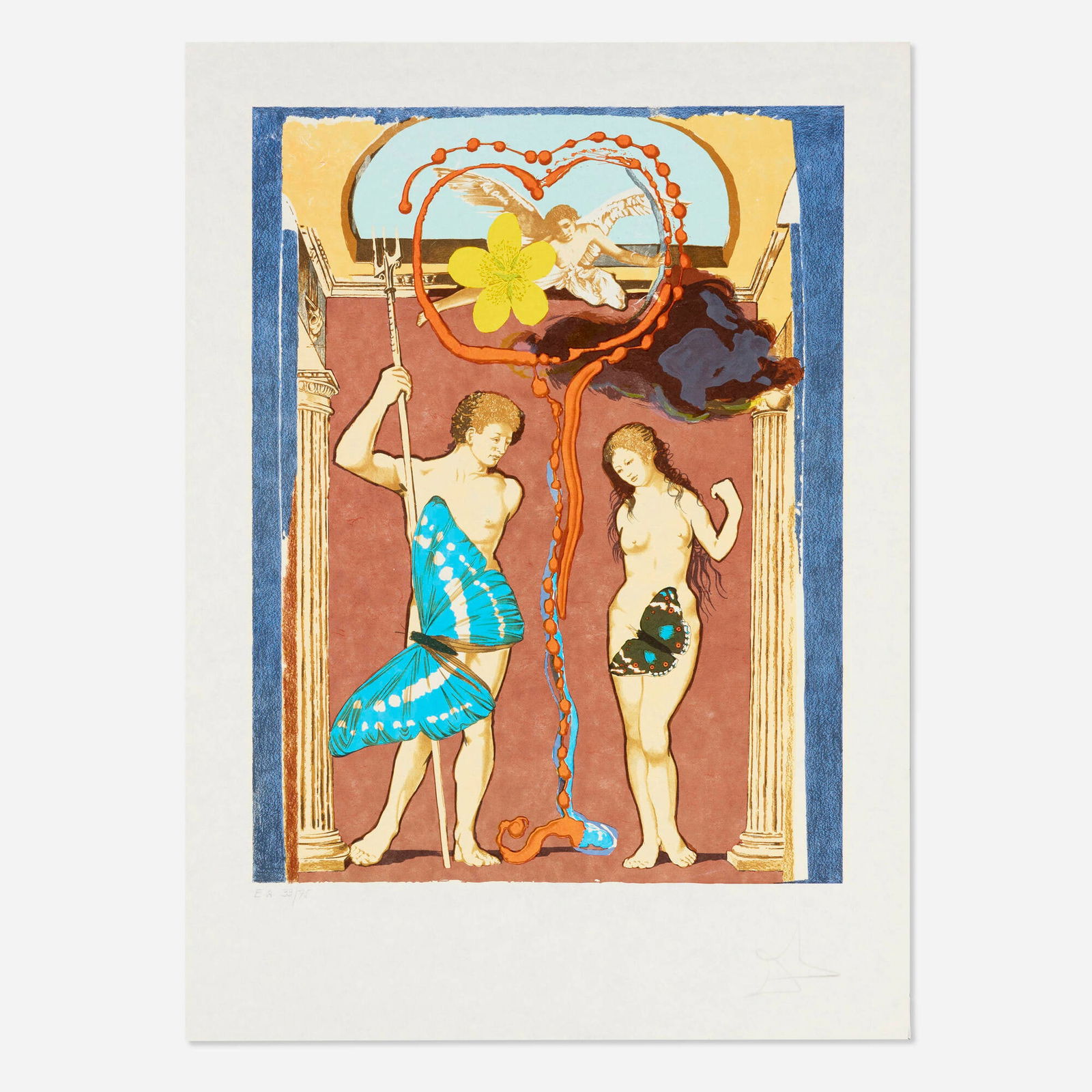 Salvador Dali, Judgement (from the Triomphe de l'amour portfolio): Salvador Dali Judgement (from the Triomphe de l'amour portfolio) 1978 lithograph in colors on Japanese paper image: 23 h x 17.5 w in (58 x 44 cm) sheet: 29.5 h x 21.5 w in (75 x 55 cm) Signed and