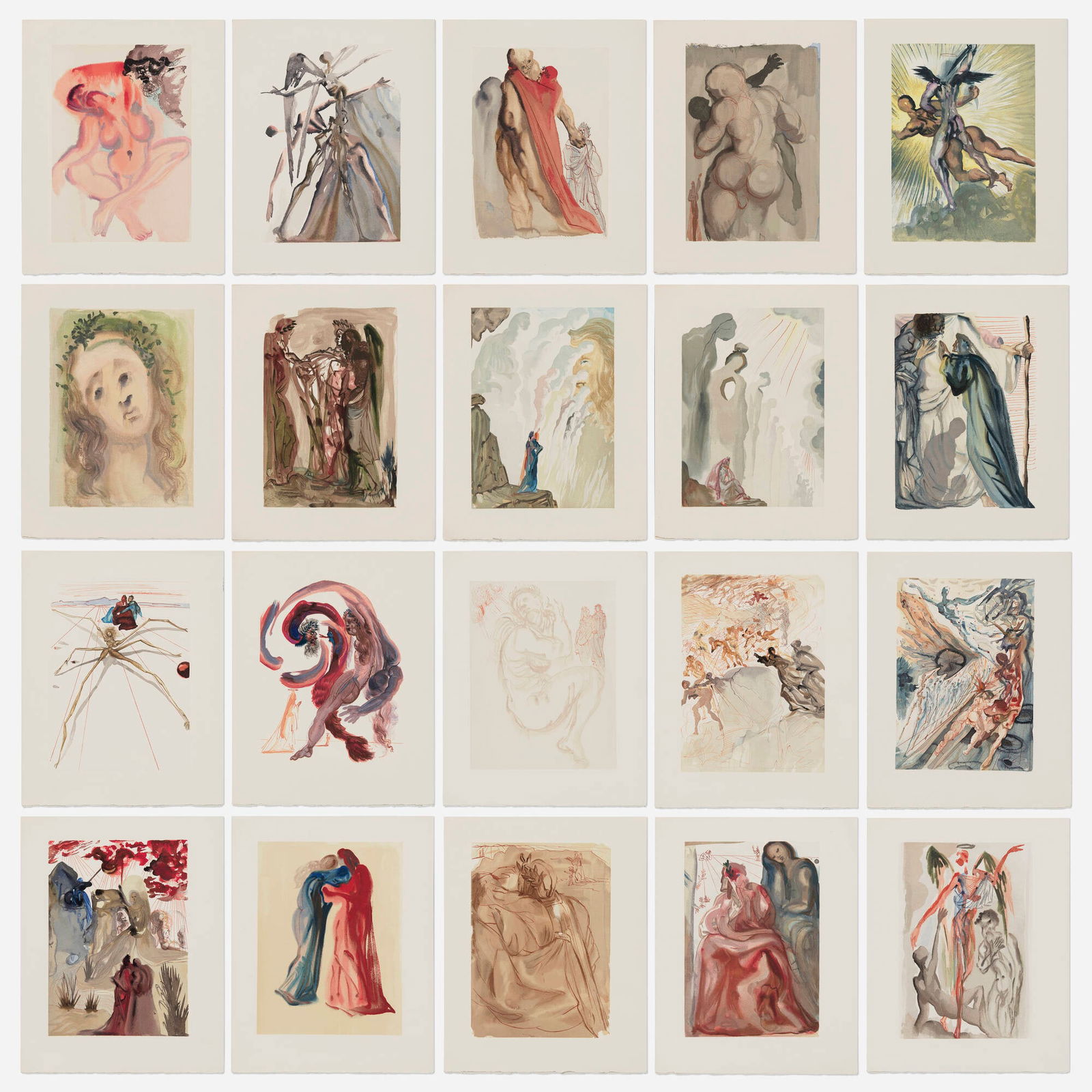 Salvador Dali, Twenty works from the La divine comedie portfolio: Salvador Dali Twenty works from the La divine comedie portfolio 1960wood engraving in colors on BFK Rives sheet (each): 13 h x 10.375 w in (33 x 26 cm) Proceeds from this sale benefit One ATTA