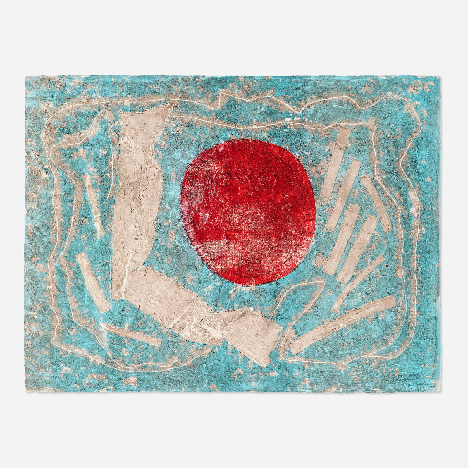 Rufino Tamayo, Sol: Rufino Tamayo Sol 1976Mixografia in colors 22.625 h x 29.75 w in (57 x 76 cm) Signed, numbered and inscribed to lower edge 'P de A I/XX To Alex R Tamayo'. This work is artist's proof 1 of 20 a