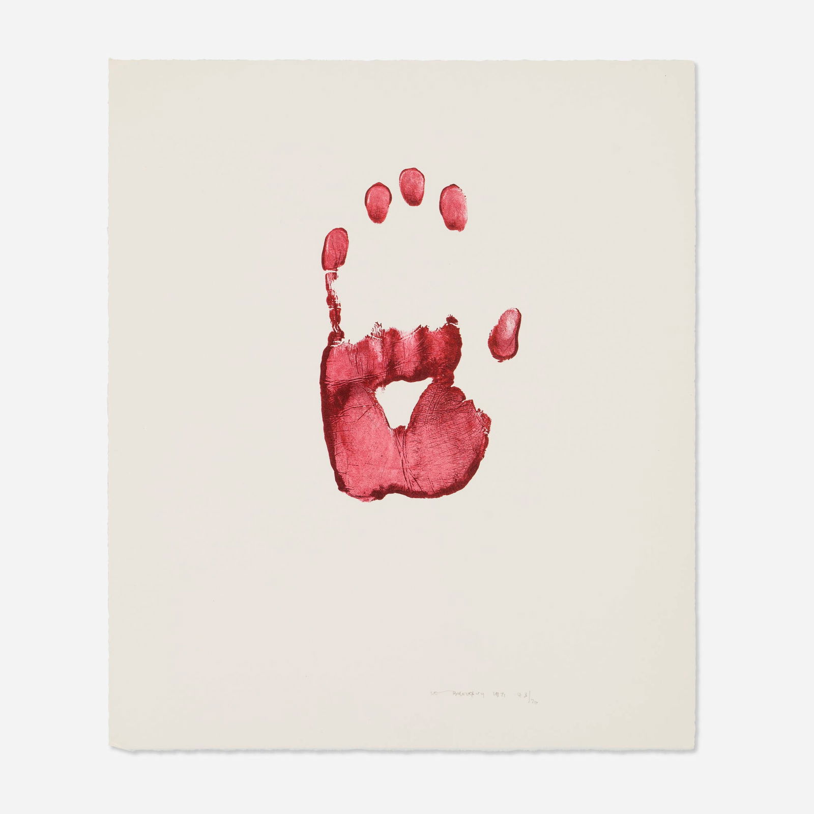 Louis le Brocquy, Hand: Louis le Brocquy Hand 1971 lithograph on Arches 15.625 h x 13.25 w in (40 x 34 cm) Signed, dated and numbered to lower edge 'Le Brocquy 1971 43/70'. This work is number 43 from the edition of 70. 