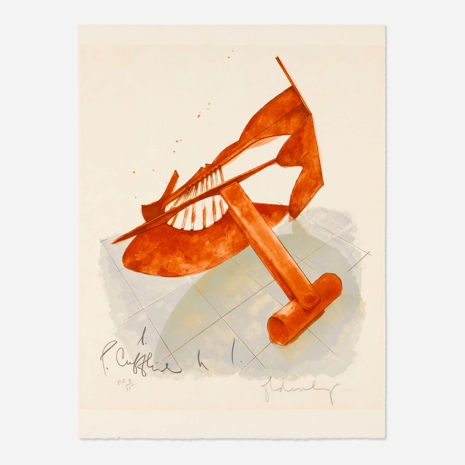 Claes Oldenburg, Picasso Cufflink: Claes Oldenburg Picasso Cufflink 1974lithograph in colors on Arches Cover image: 31.5 h x 26.5 w in (80 x 67 cm) sheet: 36 h x 26.75 w in (91 x 68 cm) Signed, titled, dated and numbered to