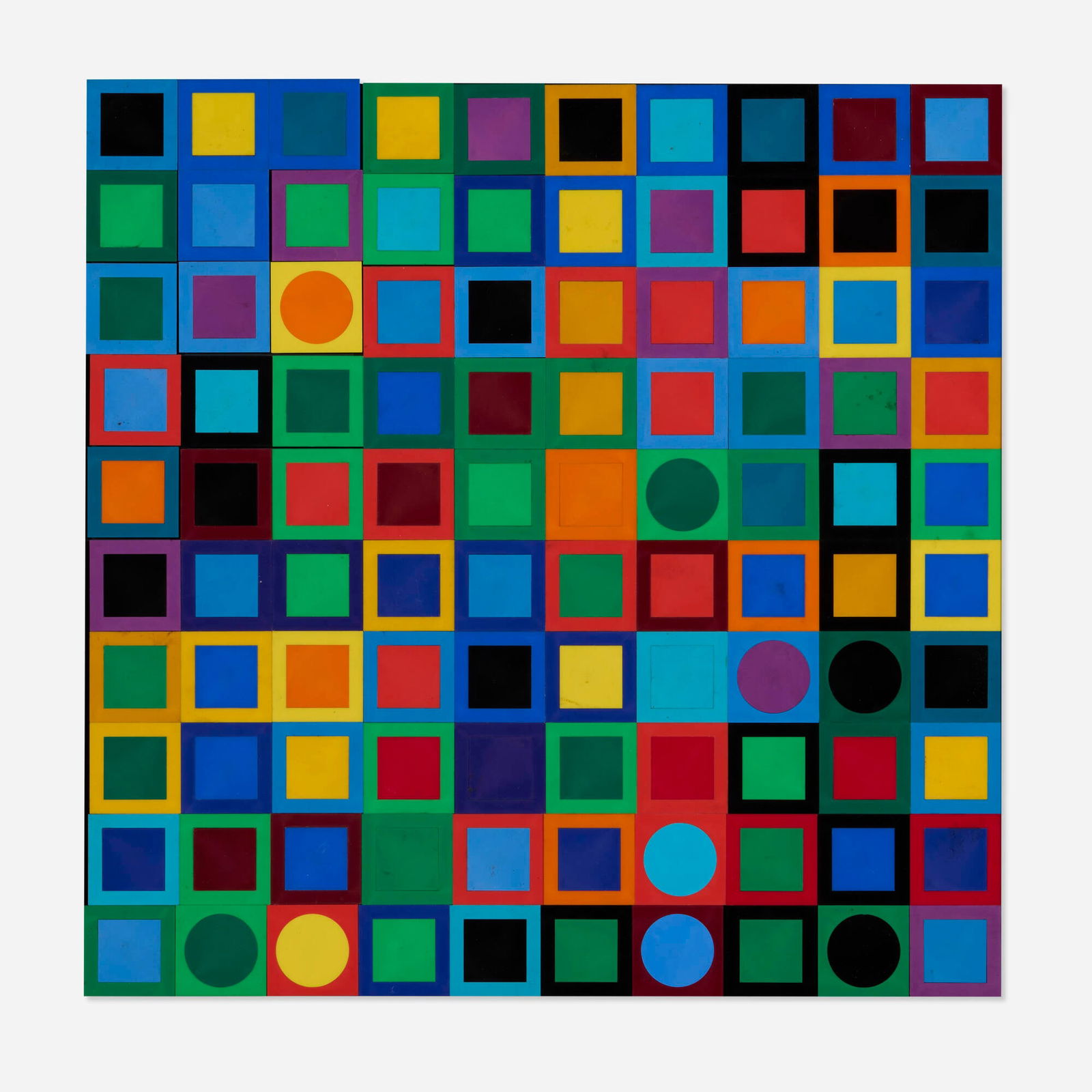 Victor Vasarely, Planetary Folklore Participations No. 1: Victor Vasarely Planetary Folklore Participations No. 1 1969metal, plastic, magnets 19.875 h x 19.875 w in (50 x 50 cm) Signed and numbered to label to verso '117 Vasarely'. This work is numbe