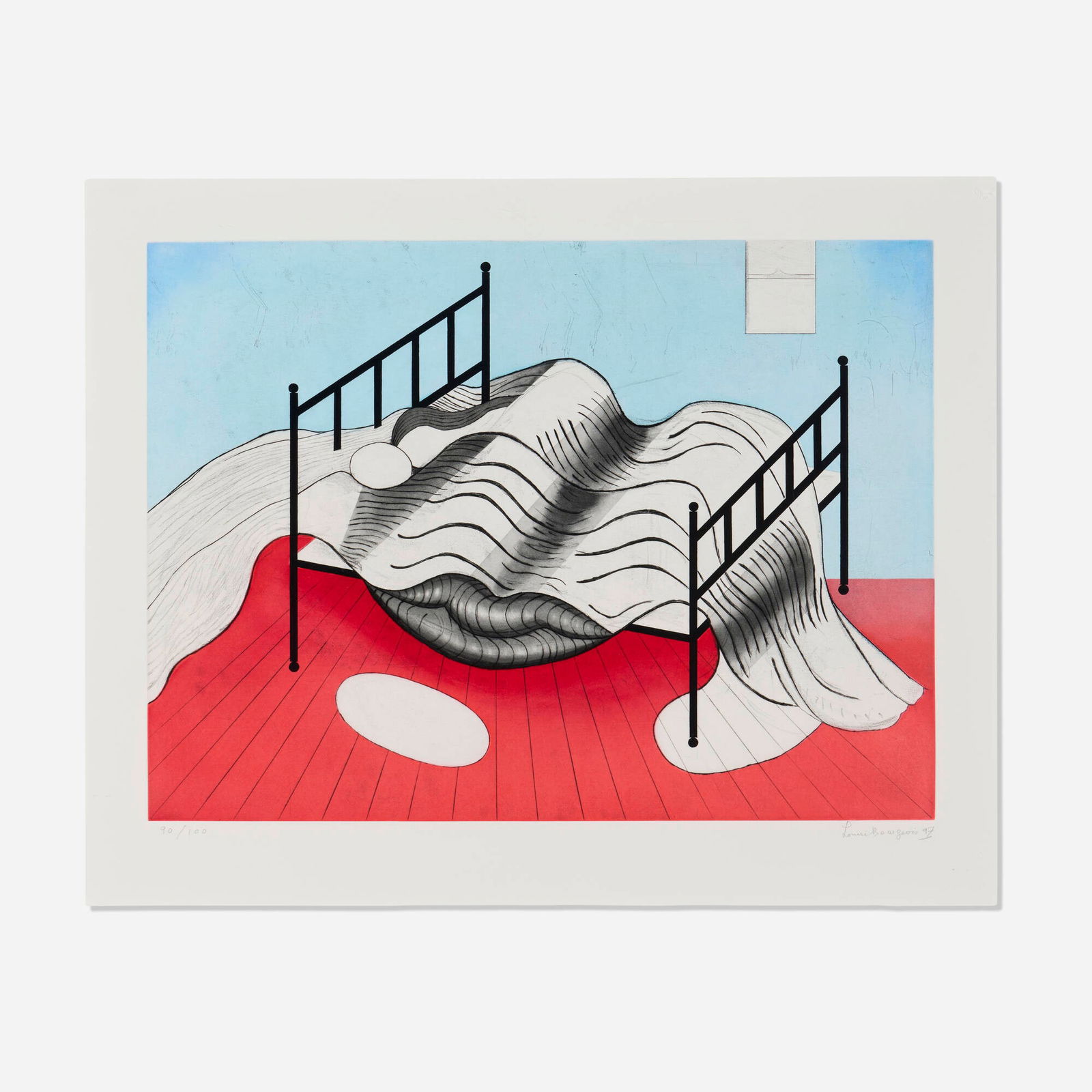 Louise Bourgeois, Le lit gros edredon (with lips): Louise Bourgeois Le lit gros edredon (with lips) 1997etching, aquatint, drypoint, engraving and roulette in colors on Arches image: 19.625 h x 26.5 w in (50 x 67 cm) sheet: 24.75 h x 31.25 w in (6