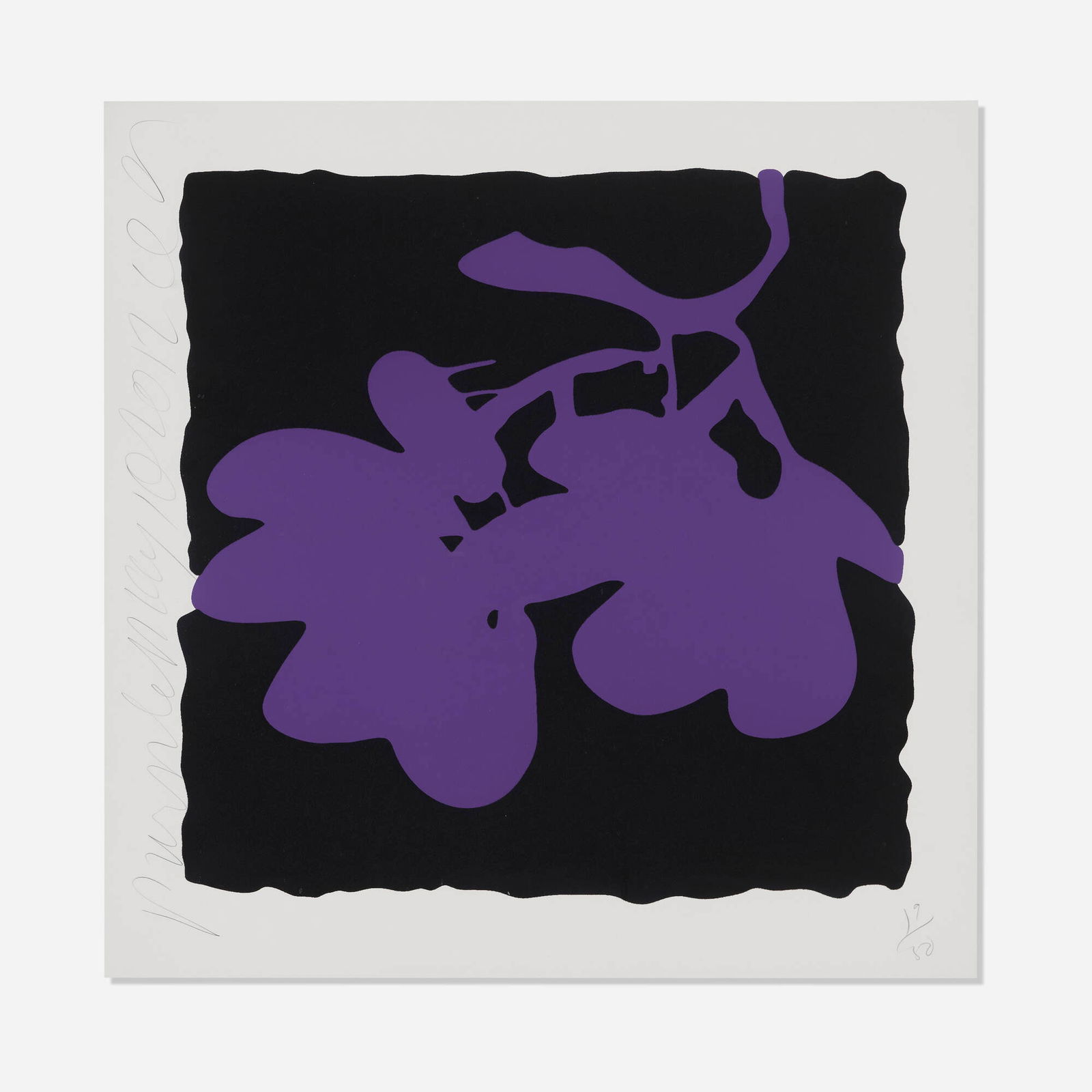 Donald Sultan, Purple May 10 2012 (from the Lantern Flowers suite): Donald Sultan Purple May 10 2012 (from the Lantern Flowers suite) 2012 screenprint with flocking on museum board image: 20 h x 20 w in (51 x 51 cm) sheet: 24 h x 24 w in (61 x 61 cm) Signed,