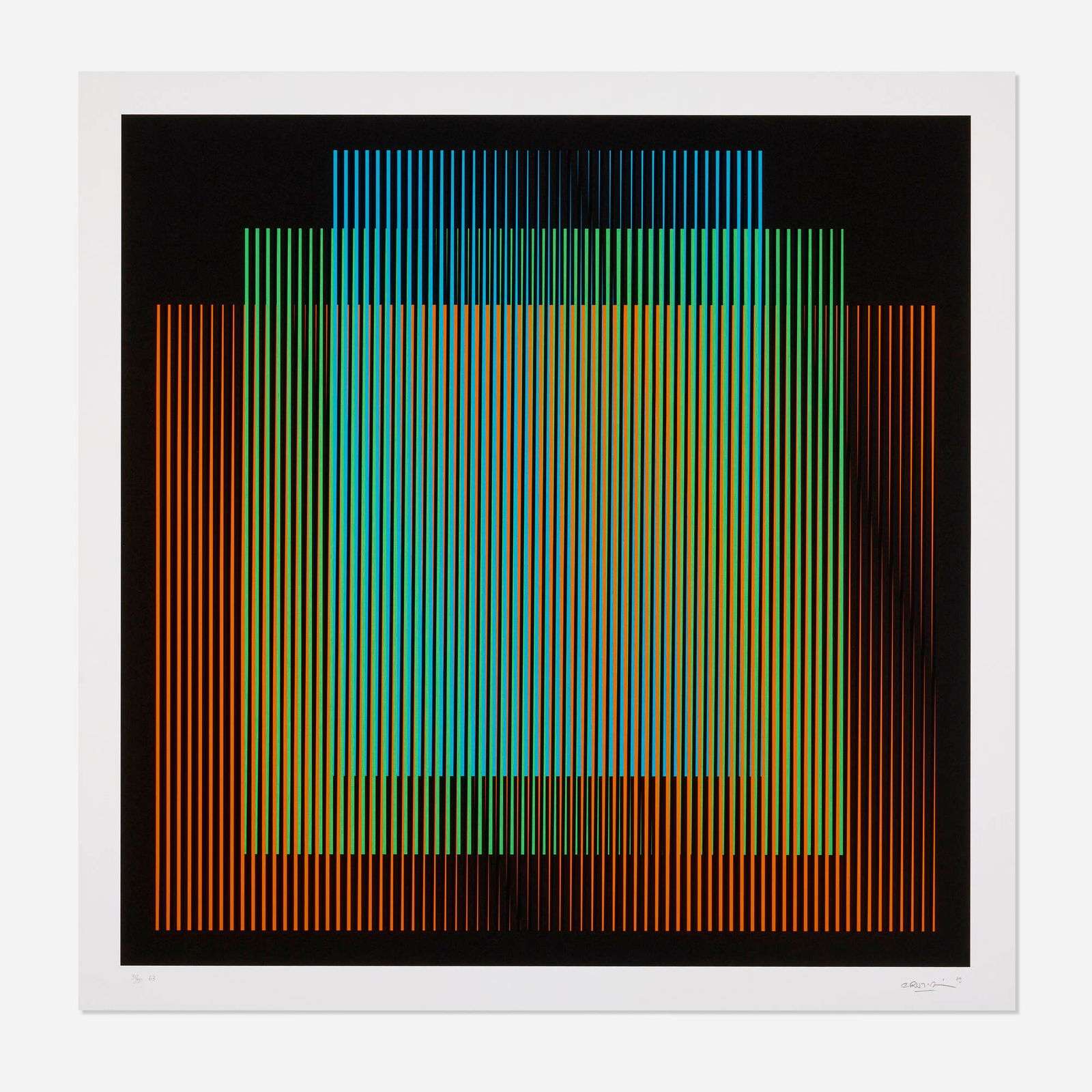 Carlos Cruz-Diez, G3 (from the Colour Additive Germania portfolio): Carlos Cruz-Diez G3 (from the Colour Additive Germania portfolio) 2019 screenprint in colors image: 35.5 h x 35.5 w in (90 x 90 cm) sheet: 39.5 h x 39.25 w in (100 x 100 cm) Titled, dated and