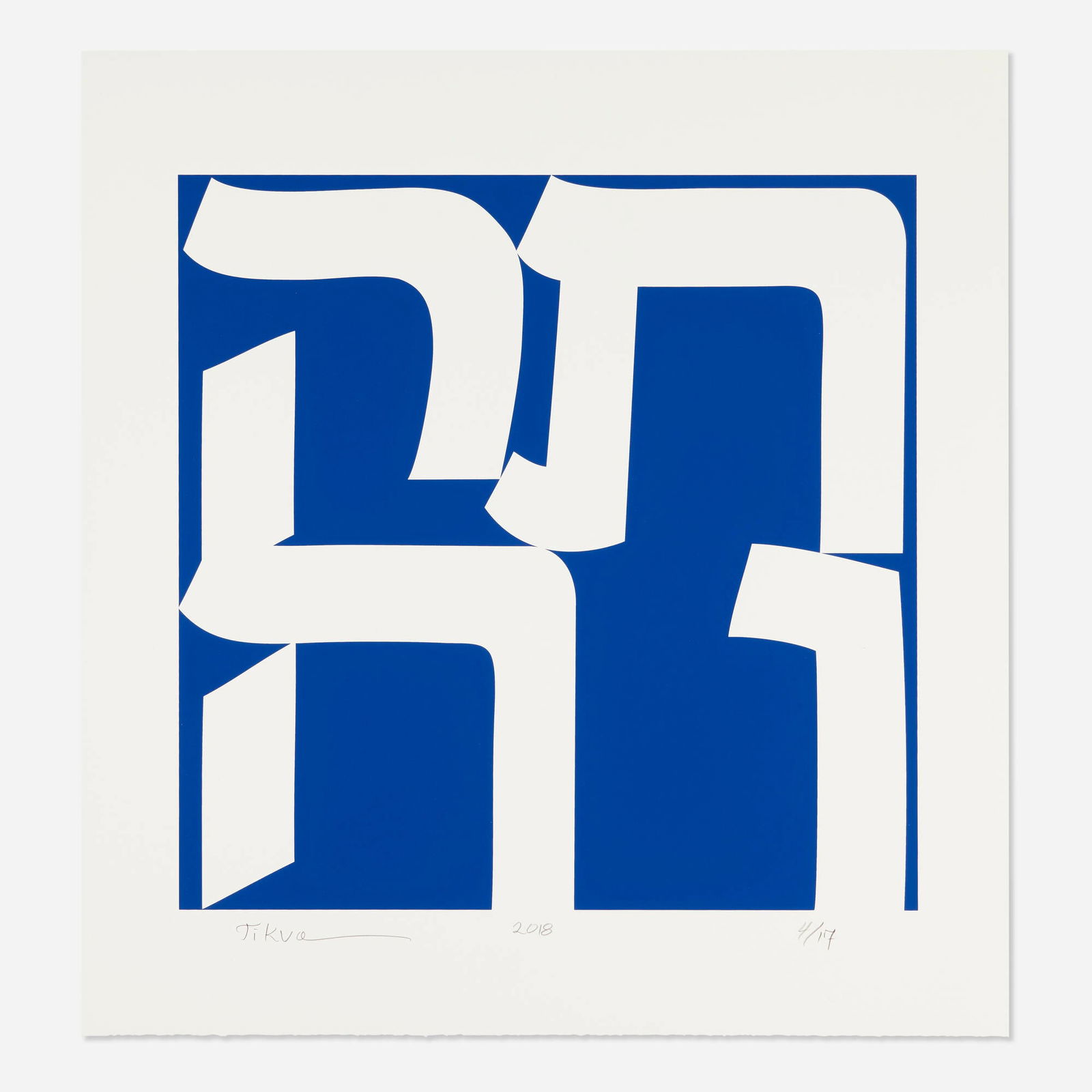 Robert Indiana, Tikva: Robert Indiana Tikva 2018screenprint in colors image: 23.875 h x 23.875 w in (61 x 61 cm) sheet: 32 h x 30 w in (81 x 76 cm) Titled, dated and numbered to lower edge 'Tikva 2018 4/17'. This
