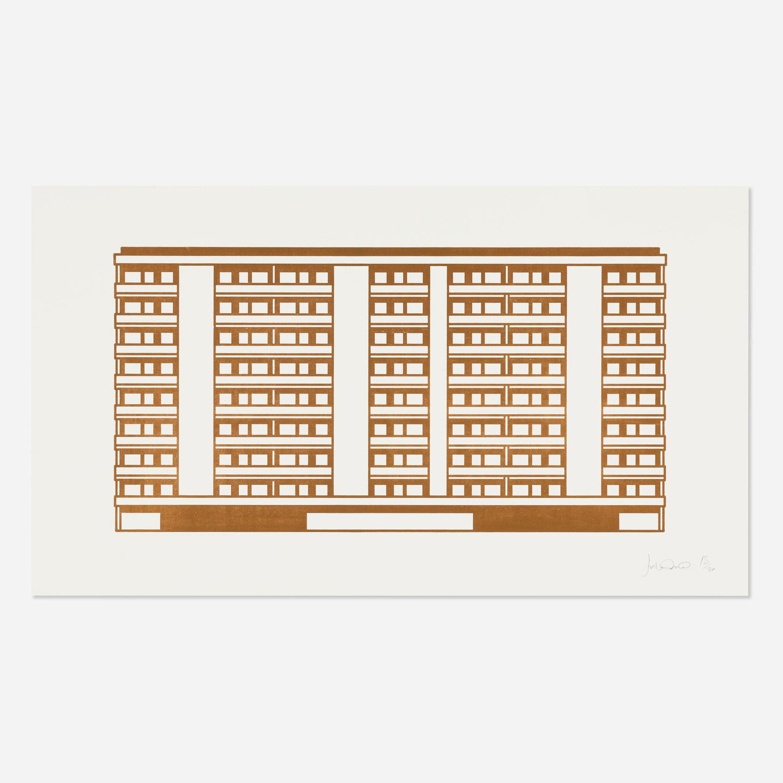 Julian Opie, Apartment 10: Julian Opie Apartment 10 2021 woodcut on Somerset Velvet 300gsm image: 10.5 h x 20 w in (27 x 51 cm) sheet: 15 h x 26 w in (38 x 66 cm) Signed and numbered to lower right 'Julian Opie 18/20'. This