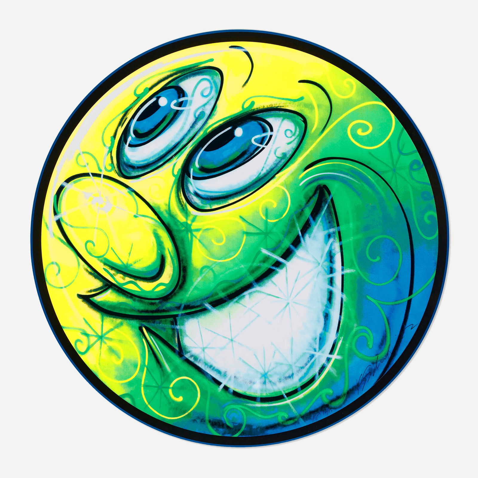 Kenny Scharf, Blimy: Kenny Scharf Blimy 2022screenprint in colors, die-cut on Mohawk Super Fine UltraWhite 24 dia in (61 cm) Signed, dated and numbered to lower edge 'PP 13/15 K Scharf 22'. This work is printer's