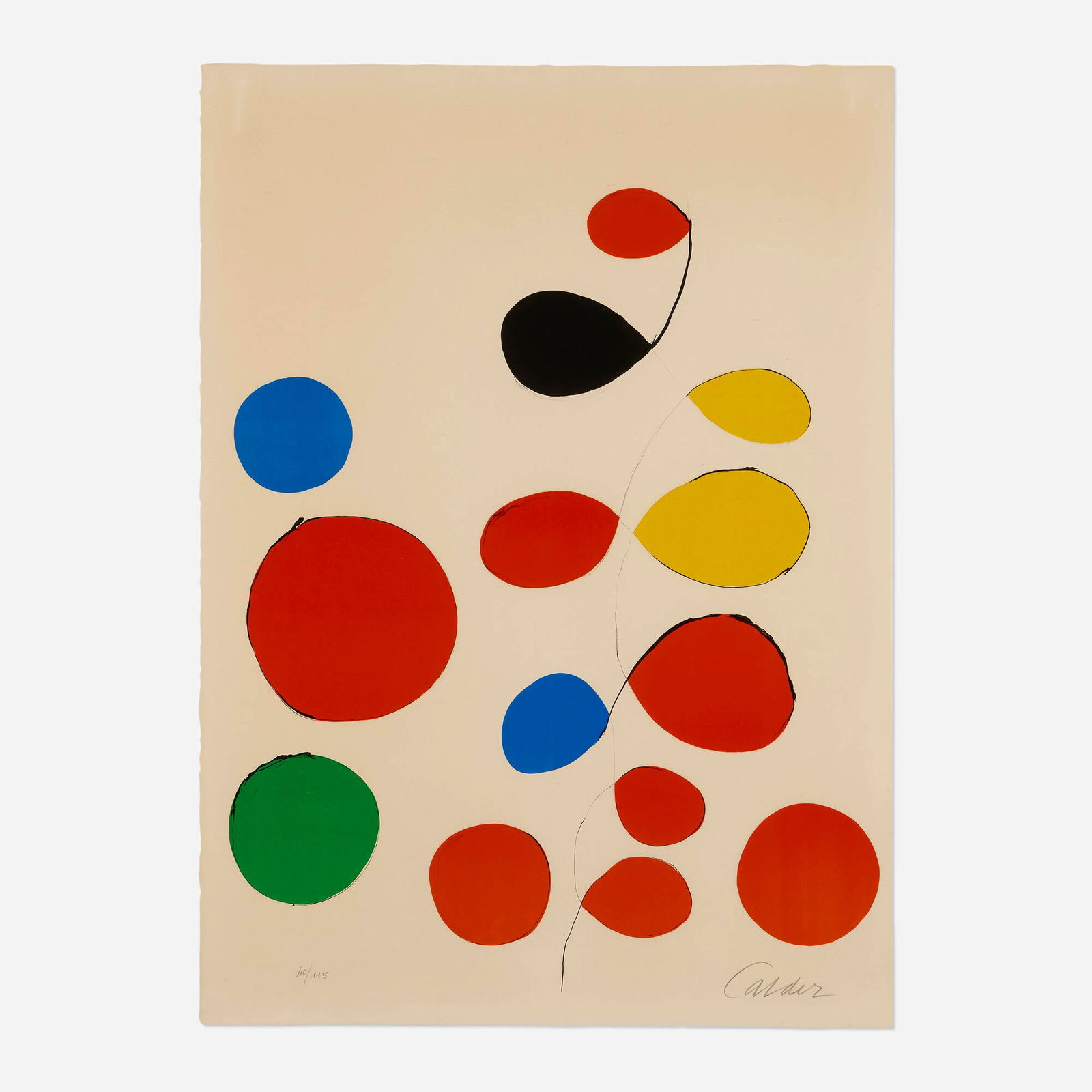 Alexander Calder, Untitled (Spanish Refugee Aid C): Alexander Calder Untitled (Spanish Refugee Aid C) c. 1971 lithograph in colors 30.375 h x 22 w in (77 x 56 cm) Signed and numbered to lower edge '110/115 Calder'. This work is number 110 from the