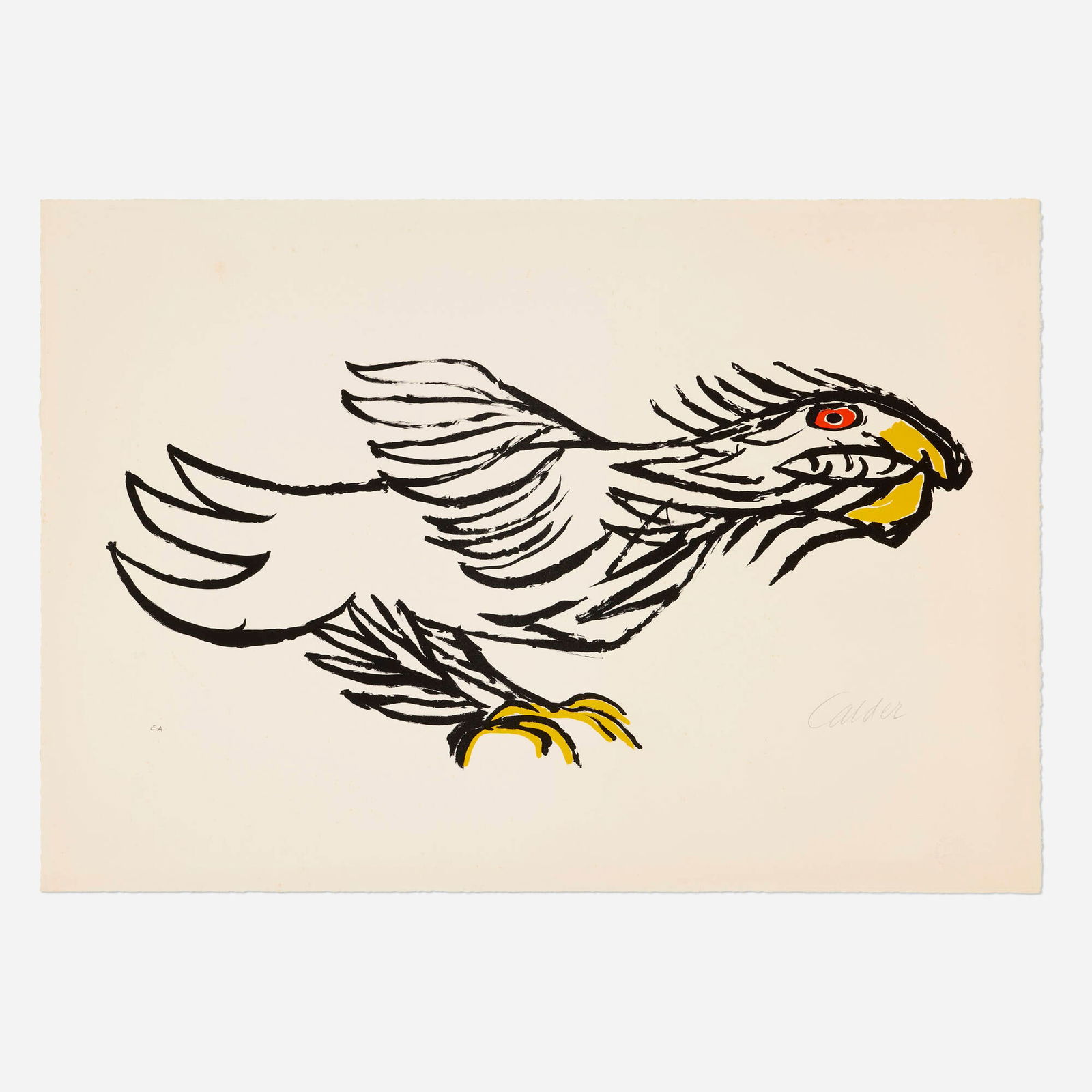 Alexander Calder, L'Aigle (from the Flying Colors series): Alexander Calder L'Aigle (from the Flying Colors series) 1975 lithograph in colors 23.75 h x 34.125 w in (60 x 87 cm) Signed and numbered to lower edge 'E.A. Calder'. This work is an artist's