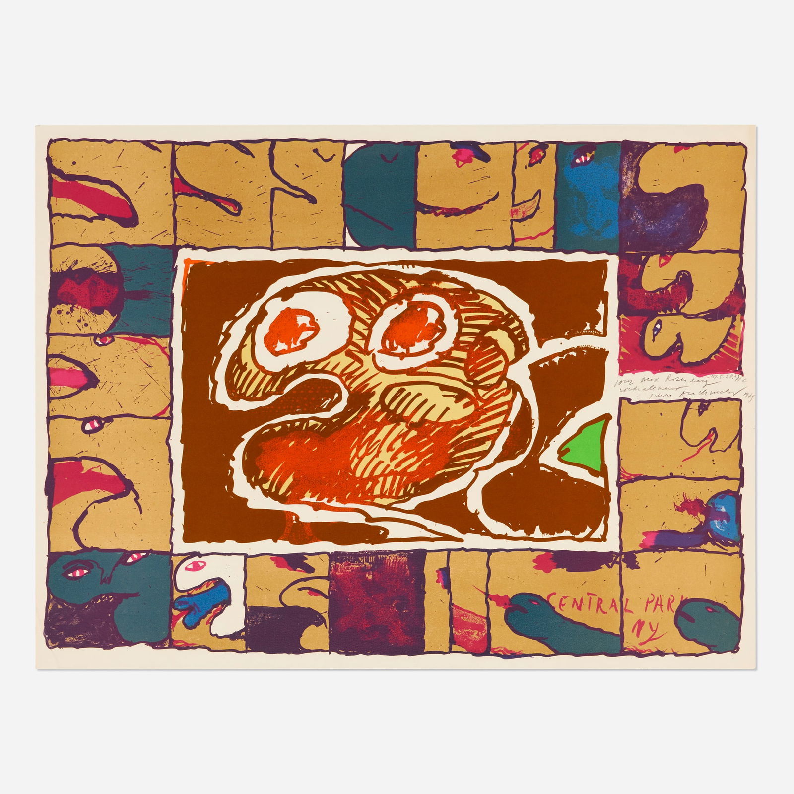 Pierre Alechinsky, Central Park (from the An American Portrait 1776-1976 portfolio): Pierre Alechinsky Central Park (from the An American Portrait 1776-1976 portfolio) 1975 lithograph in colors image: 18.25 h x 25 w in (46 x 63 cm) sheet: 19.5 h x 26 w in (50 x 66 cm) Signed,