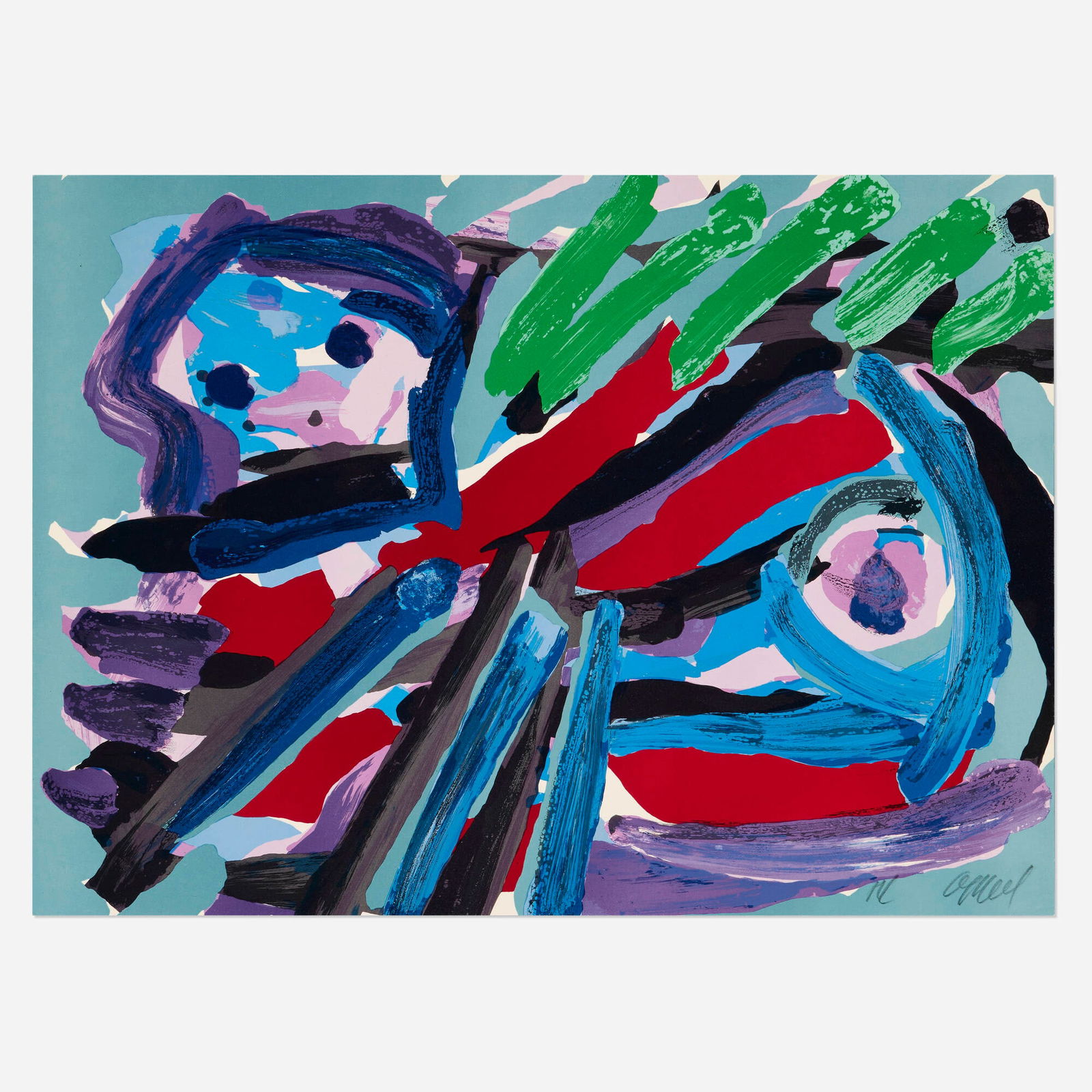 Karel Appel, Walking With My Bird: Karel Appel Walking With My Bird 1979 lithograph on Arches 21.375 h x 29.375 w in (54 x 75 cm) Signed and numbered to lower right 'HC Appel'. Titled to verso 'Walking With My Bird'. This work is