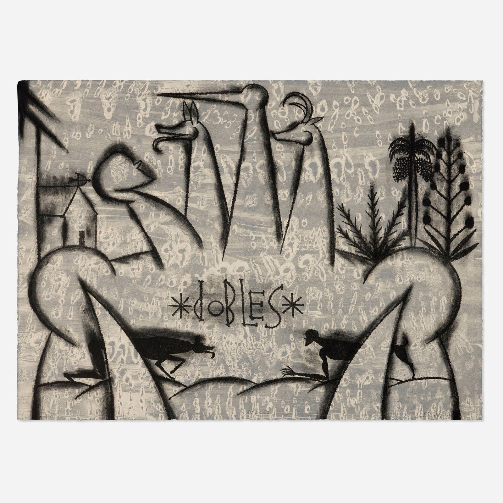 Jose Bedia, Dobles: Jose Bedia Dobles 1994 lithograph in colors 22 h x 30 w in (56 x 76 cm) Signed, titled, dated and numbered to lower edge 'W.P. Dobles J Bedia 94'. This work is a working proof apart from the