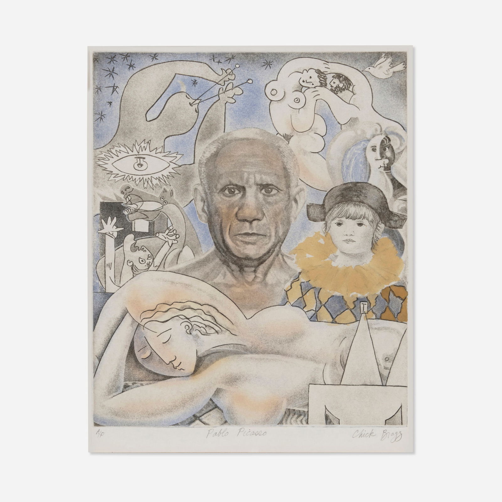 Charles Bragg, Pablo Picasso: Charles Bragg Pablo Picasso etching and aquatint in colors image: 11.75 h x 9.875 w in (30 x 25 cm) sight: 12.75 h x 10.125 w in (32 x 26 cm) Signed, titled and numbered to lower edge 'A/P Pablo
