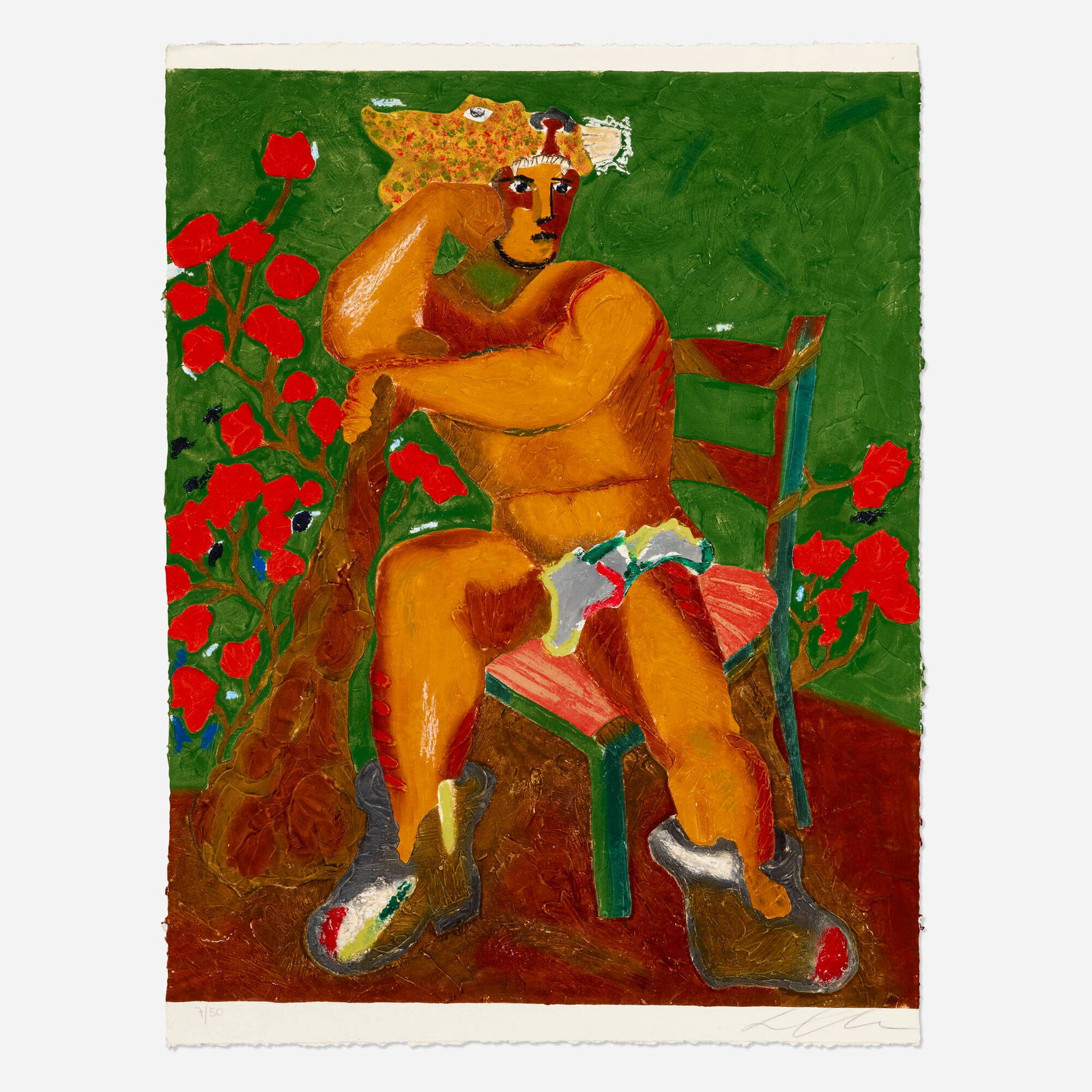 Sandro Chia, Untitled (from the Ten Masterprints portfolio): Sandro Chia Untitled (from the Ten Masterprints portfolio) 1989 carborundum with hand-coloring on handmade paper image: 45.25 h x 38.625 w in (115 x 98 cm) sheet: 48 h x 38.5 w in (122 x 98 cm) 