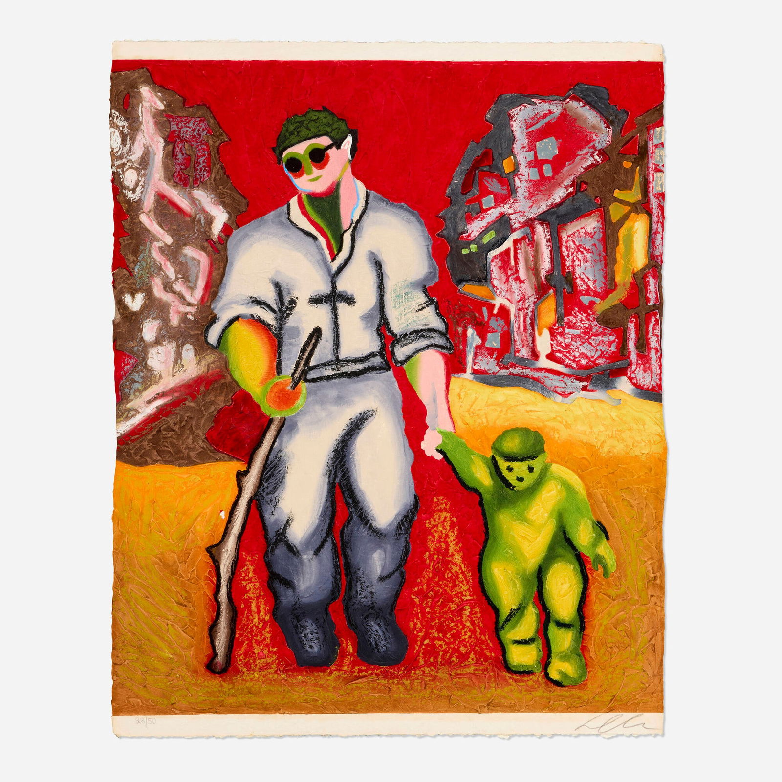 Sandro Chia, Untitled (from the Ten Masterprints portfolio): Sandro Chia Untitled (from the Ten Masterprints portfolio) c. 1990 carborundum with hand-coloring on handmade paper image: 45.25 h x 38.625 w in (115 x 98 cm) sheet: 48 h x 38.5 w in (122 x 98 cm) 