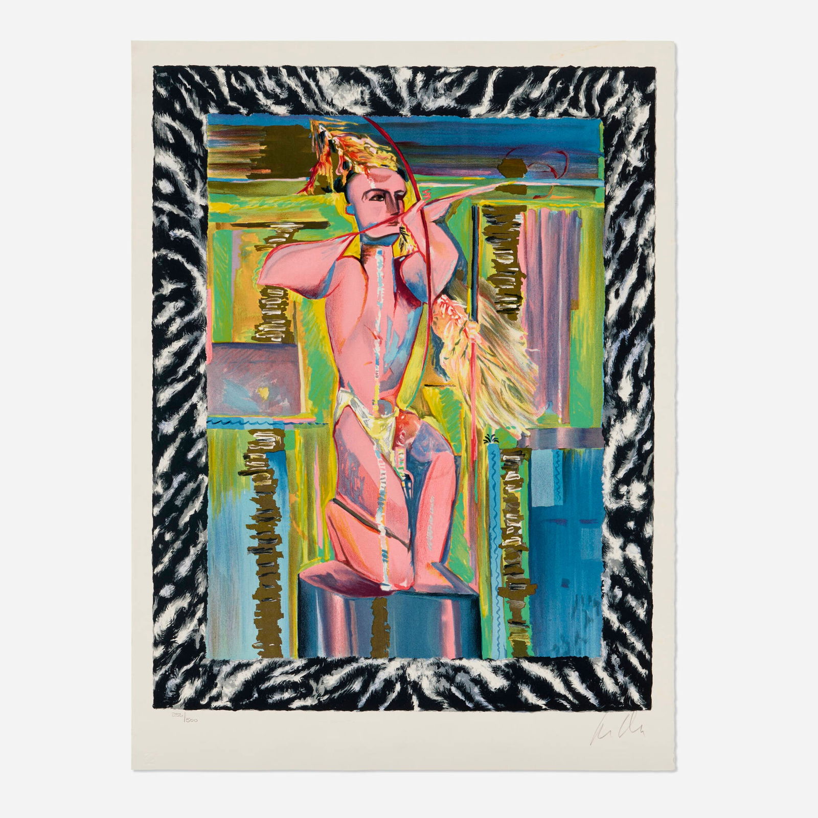 Sandro Chia, Untitled (The Archer): Sandro Chia Untitled (The Archer) c. 1985 lithograph in colors image: 24.375 h x 18.875 w in (62 x 48 cm) sheet: 28 h x 20.625 w in (71 x 52 cm) Signed and numbered to lower edge '256/500 Sandro