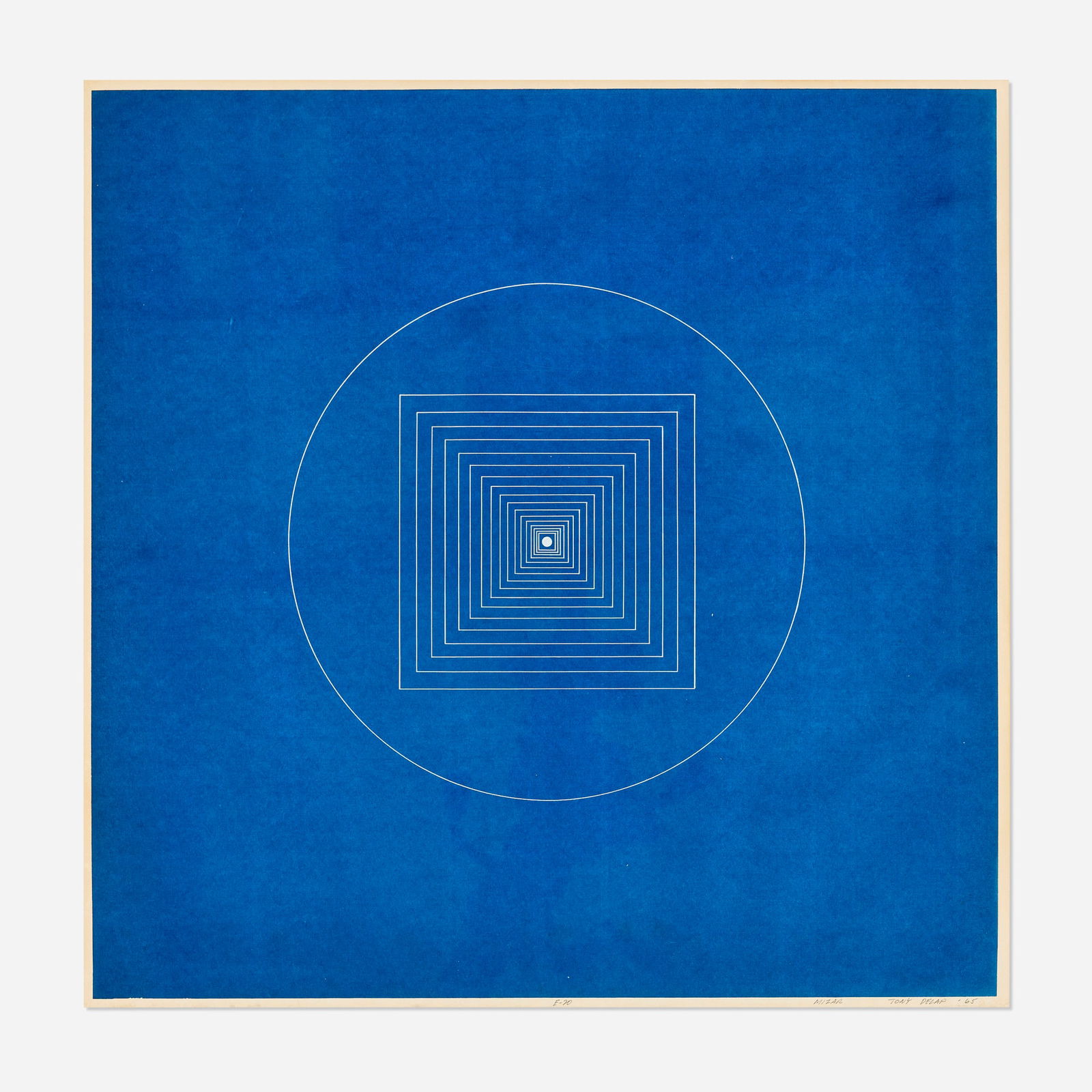 Tony DeLap, Mizar: Tony DeLap Mizar 1965 screenprint in colors image: 19.5 h x 19.5 w in (50 x 50 cm) sheet: 20 h x 20 w in (51 x 51 cm) Signed, titled and dated to lower edge 'E-70 Mizar Tony Delap '65'. This work
