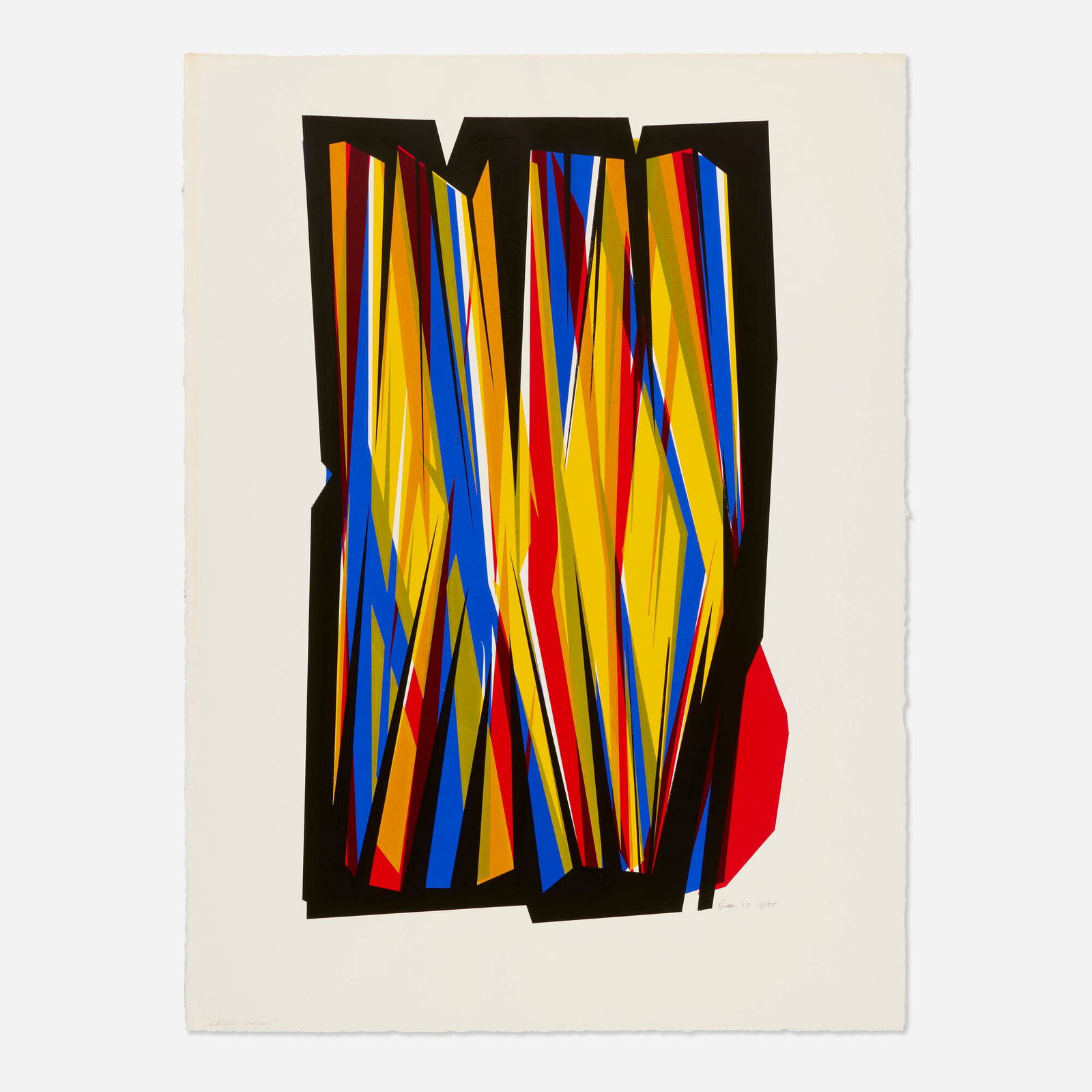 William Gear, Caged Stripes: William Gear Caged Stripes 1967 lithograph in colors image: 25.375 h x 15.375 w in (64 x 39 cm) sheet: 31 h x 23 w in (79 x 58 cm) Signed, titled, dated and numbered to lower edge 'Caged Stripes