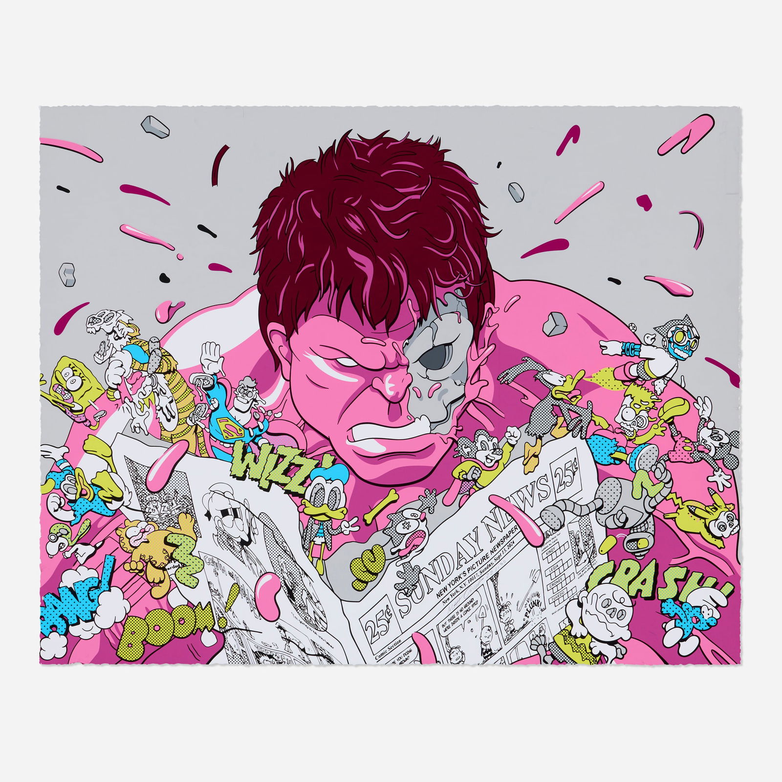 Matt Gondek, Pink Hulk: Matt Gondek Pink Hulk 2026 screenprint in colors 20 h x 24.875 w in (51 x 63 cm) Signed and numbered to lower edge 'Matt Gondek 22/100'. This work is number 22 from the edition of 100. Sold with a