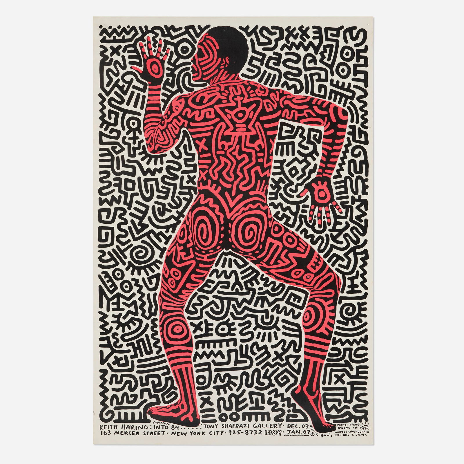 Keith Haring, Tony Shafrazi exhibition poster: Keith Haring Tony Shafrazi exhibition poster 1983 offset lithograph in colors 35 h x 23 w in (89 x 58 cm) This work is from the edition of 3000 published for the exhibition Into 84 held 3 December