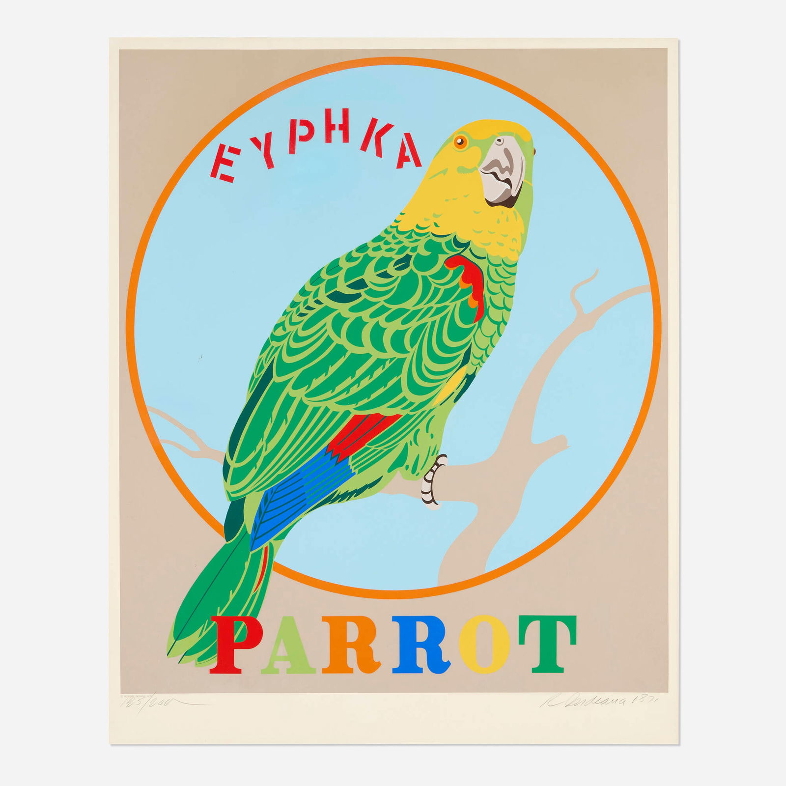 Robert Indiana, Parrot (from the Decade portfolio): Robert Indiana Parrot (from the Decade portfolio) 1971screenprint in colors on Schoellers Parole image: 35.25 h x 30.25 w in (90 x 77 cm) sheet: 38.75 h x 31.5 w in (98 x 80 cm) Signed, dat