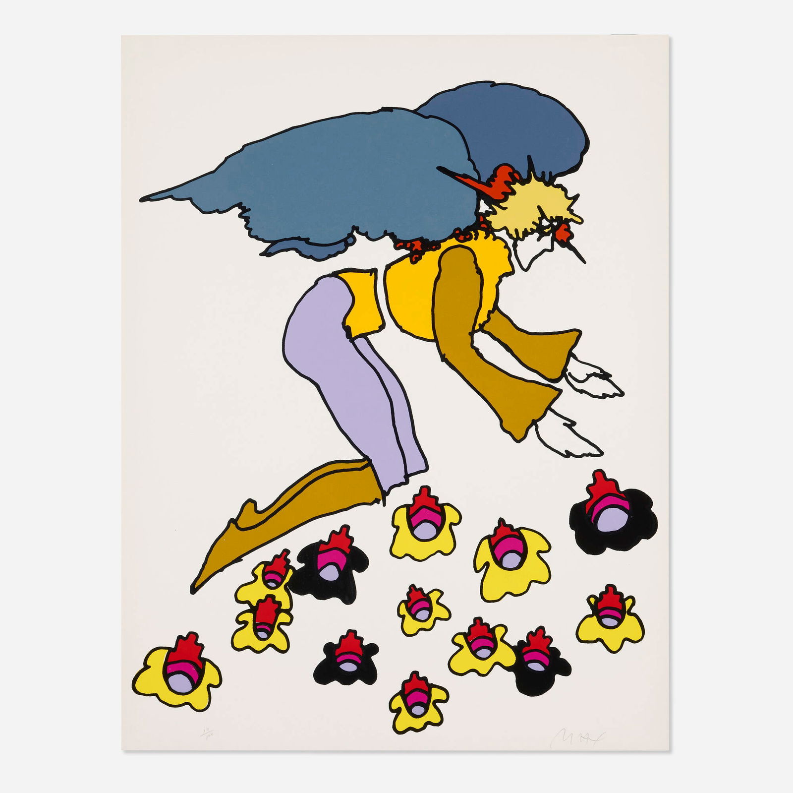 Peter Max, Flowering Angel: Peter Max Flowering Angel c. 1976 screenprint in colors 29.875 h x 23 w in (76 x 58 cm) Signed and numbered to lower edge '13/100 Max'. This work is number 13 from the edition of 100. This work