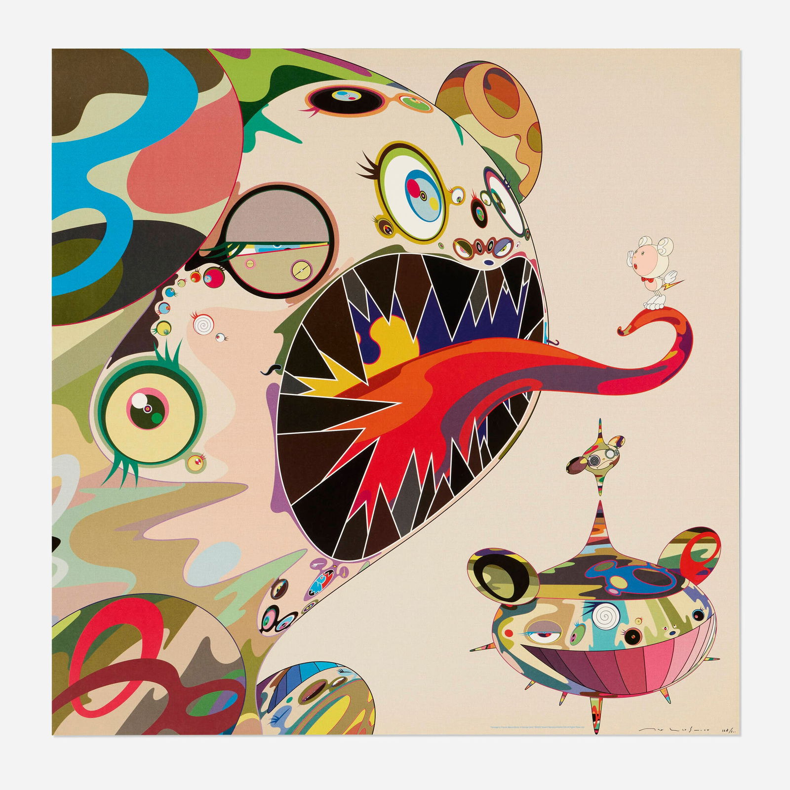 Takashi Murakami, Homage to Francis Bacon (Study of George Dyer): Takashi Murakami Homage to Francis Bacon (Study of George Dyer) 2003offset lithograph in colors 27 h x 27 w in (69 x 69 cm) Signed and numbered to lower right 'Takashi Murakami 128/300'. This