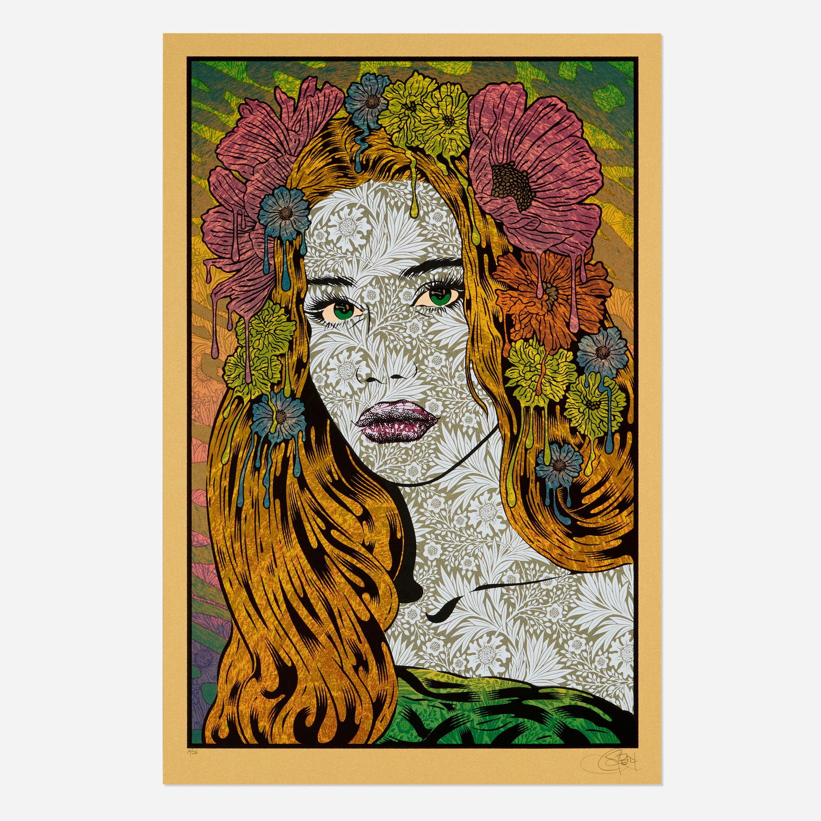 Chuck Sperry, The Seer: Chuck Sperry The Seer 2018 screenprint in colors on metallic gold paper image: 28.875 h x 18.875 w in (73 x 48 cm) sheet: 31.5 h x 21 w in (80 x 53 cm) Signed and numbered to lower edge '14/25