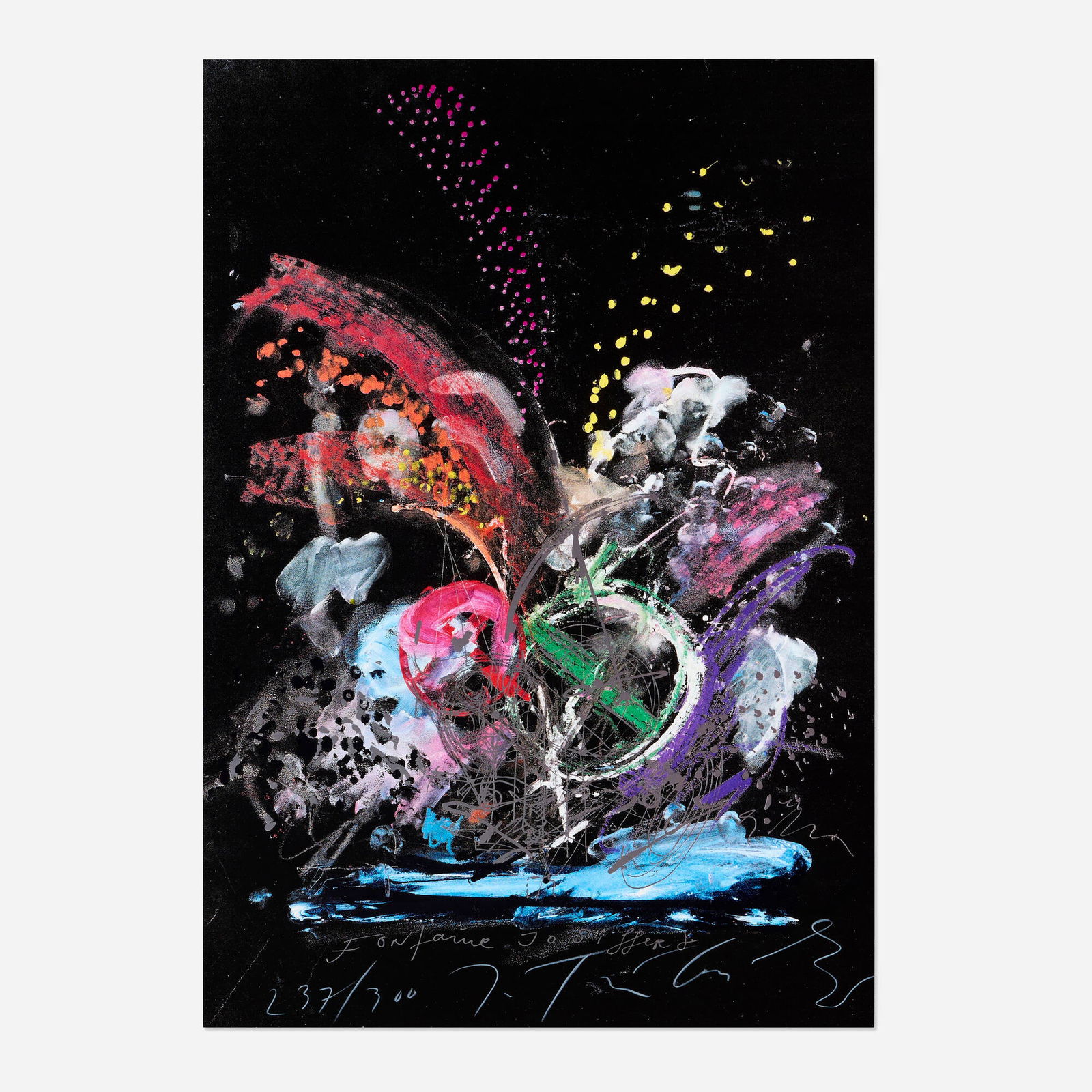 Jean Tinguely, Fontaine Jo Siffert (from the Eight by Eight to Celebrate the Temporary Contemporary: Jean Tinguely Fontaine Jo Siffert (from the Eight by Eight to Celebrate the Temporary Contemporary portfolio) 1984 screenprint in colors on Technosil 41 h x 28.625 w in (104 x 73 cm) This work is