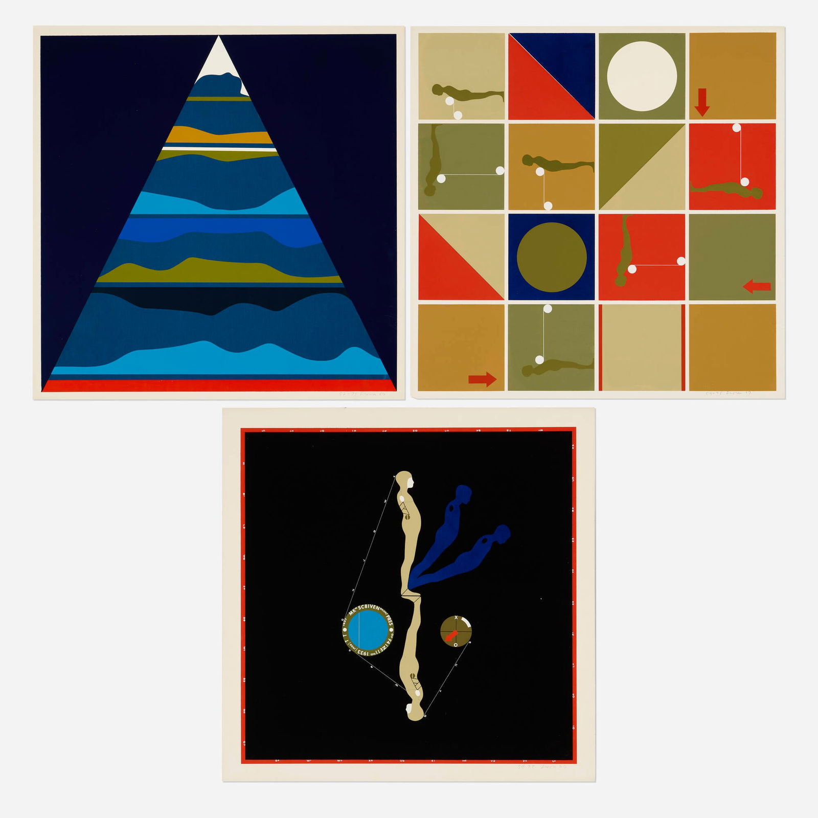 Ernest Trova, Untitled (three works from Study/Falling Man Series I portfolio; one work from (1 of 1)