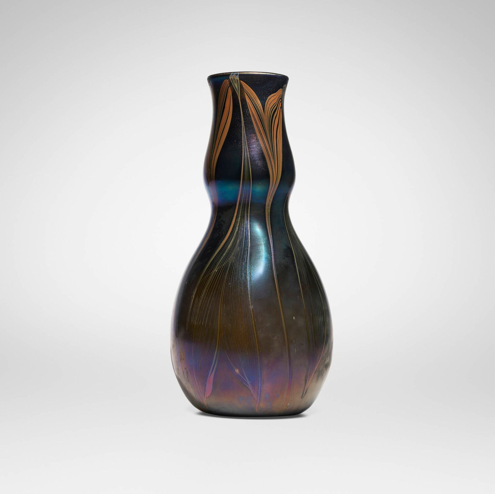 Tiffany Studios, Early experimental pulled-feather vase (1 of 5)