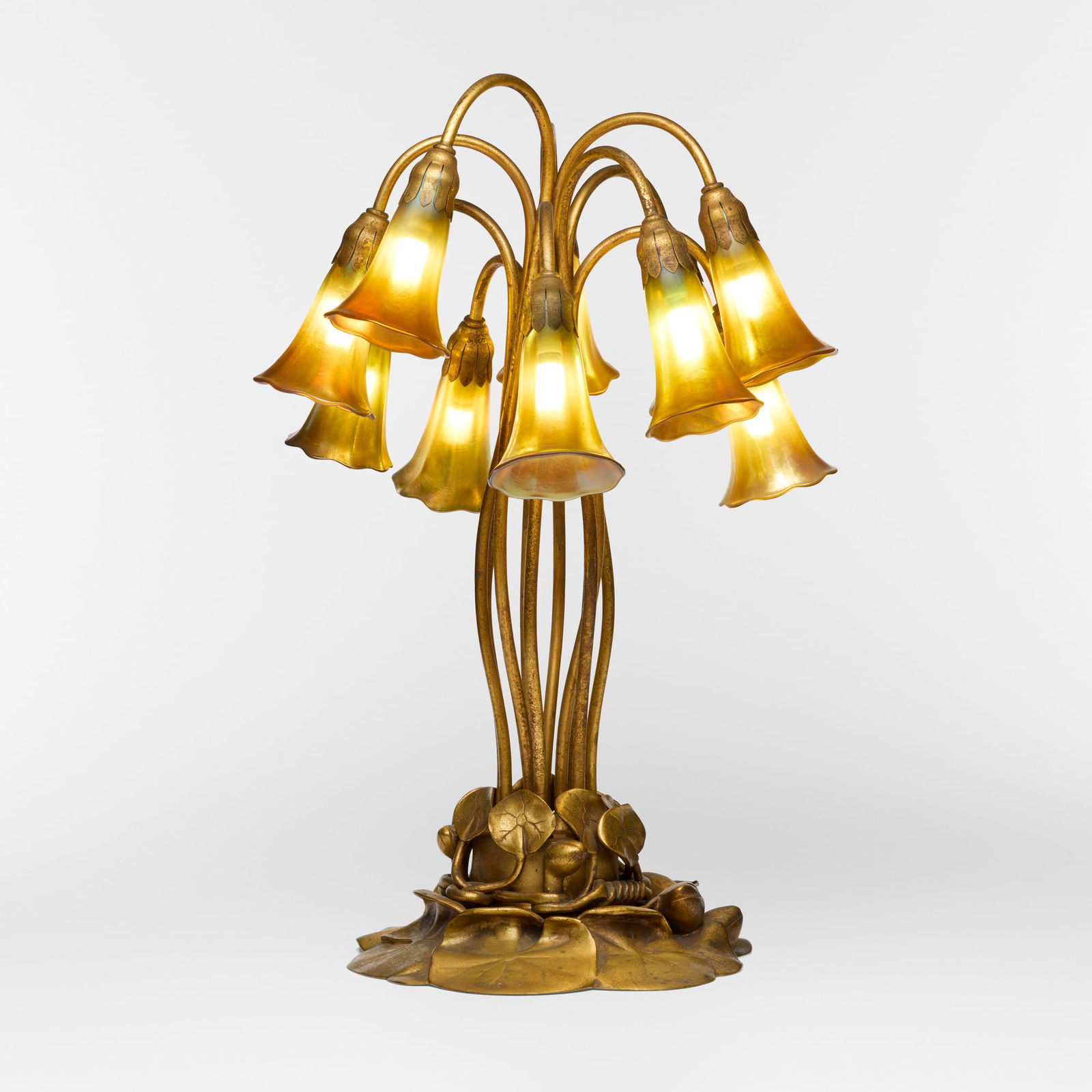 Tiffany Studios, Ten-light Lily table lamp base (1 of 7)