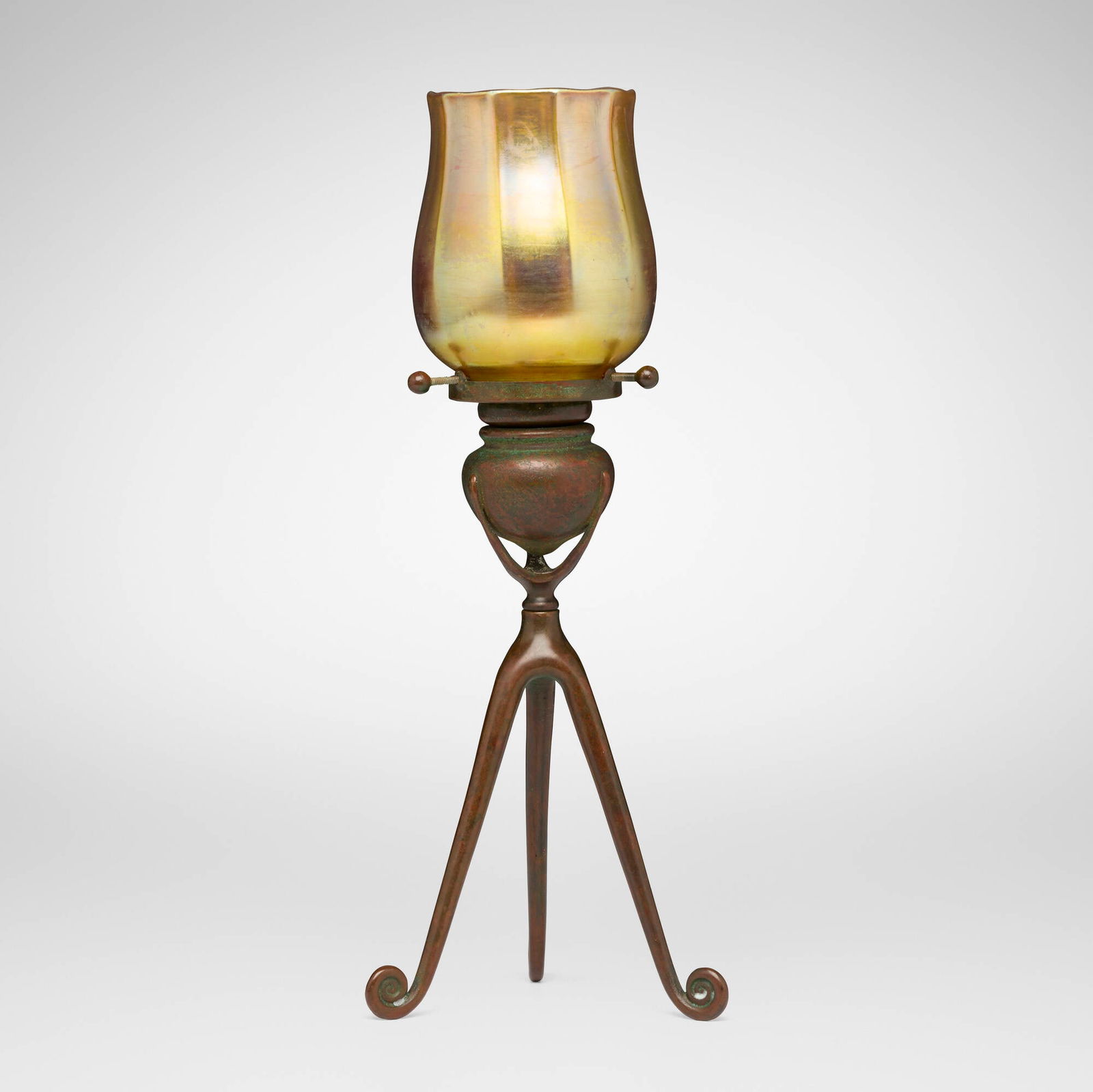 Tiffany Studios, Tripod candlestick with ribbed shade (1 of 6)
