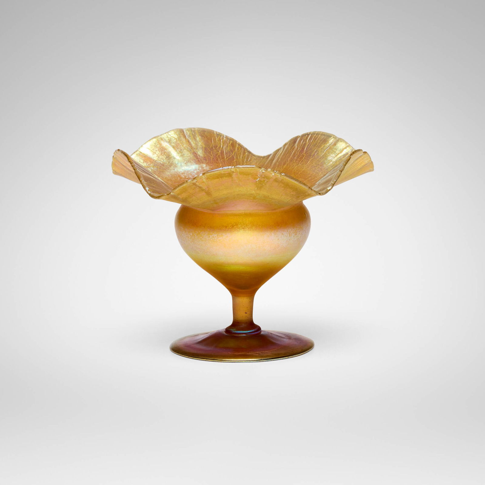 Tiffany Studios, Ruffled vase: Tiffany Studios Ruffled vase USA, c. 1907hand-blown Favrile glass 4.25 h x 5.25 dia in (11 x 13 cm) The present work, purchased in 1961, was the Porter's first Tifffany Studios acquisition.