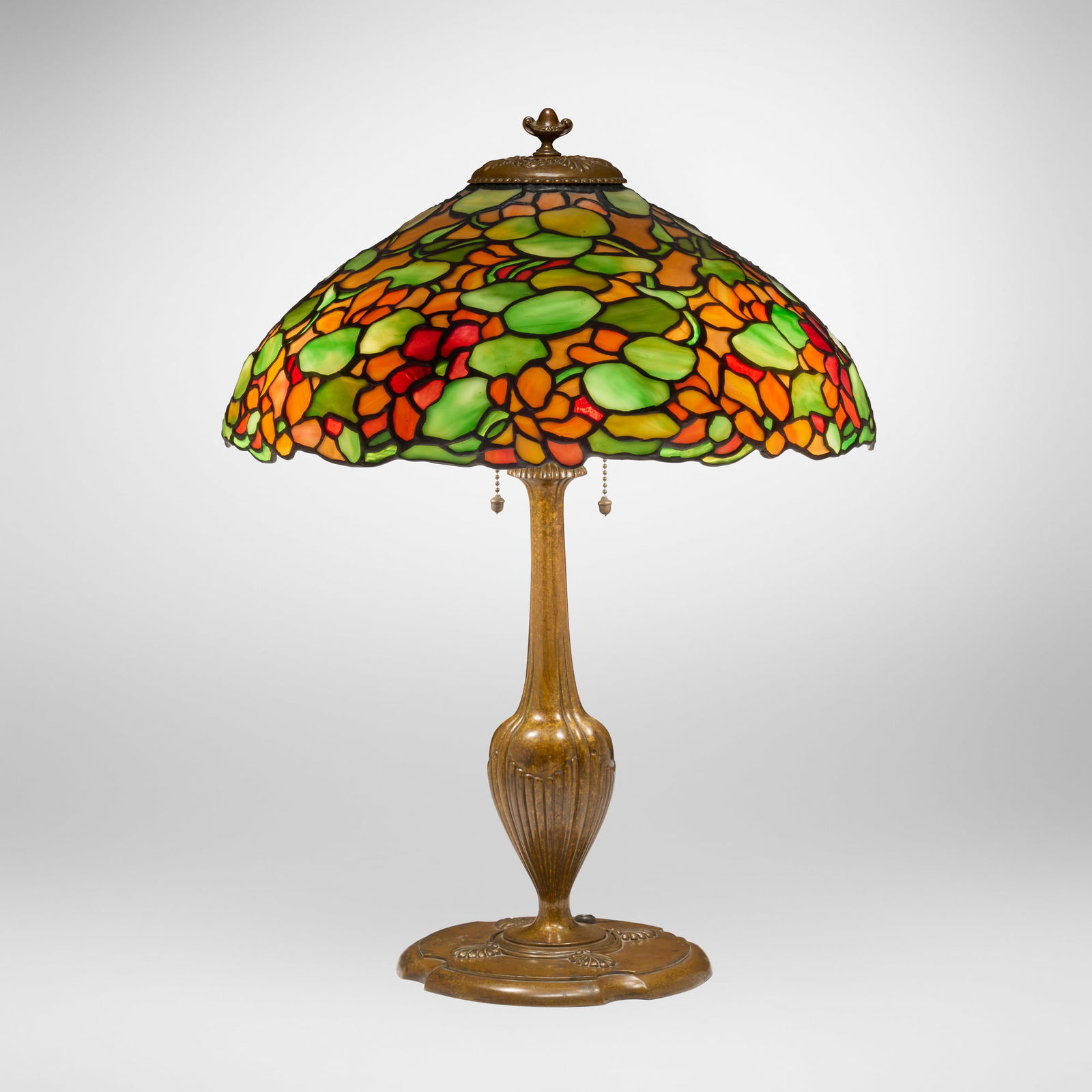 Duffner & Kimberly, Nasturtium table lamp: Duffner & Kimberly Nasturtium table lamp USA, c. 1910leaded glass, patinated brass 21.5 h x 16 dia in (55 x 41 cm) Provenance: Private Collection, Los Angeles L