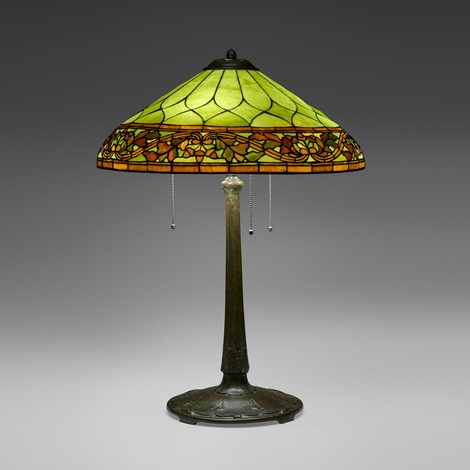 Unique Art Glass & Metal Company, Oak Leaf lamp shade with Reed & Barton base (1 of 7)