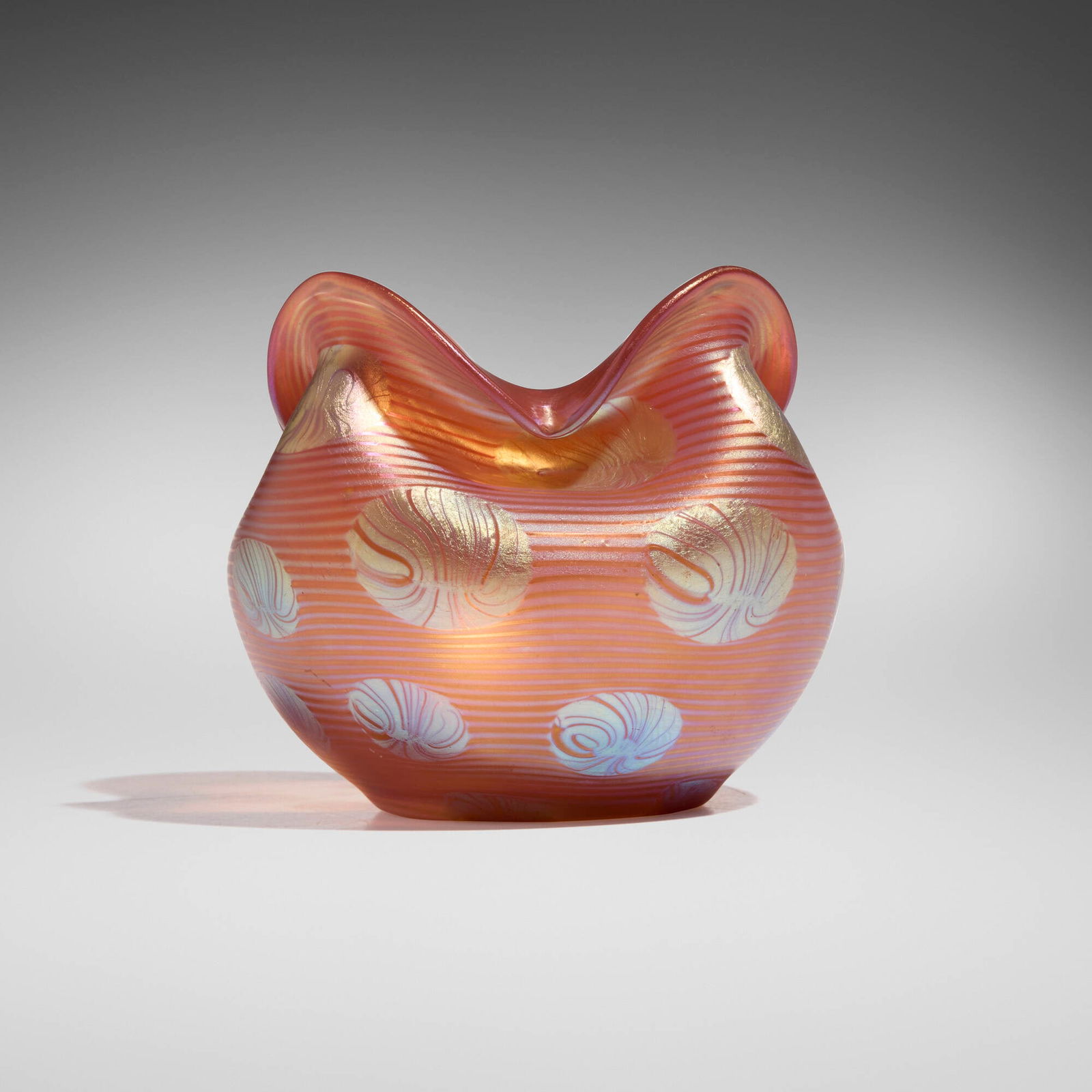 Loetz, Phanomen vase: Loetz Phanomen vase Austria, c. 1900 hand-blown glass 4.5 h x 5.25 dia in (11 x 13 cm) Vase features an undocumented Phanomen decor. Etched manufacturer's mark to underside 'Loetz Austria'. This