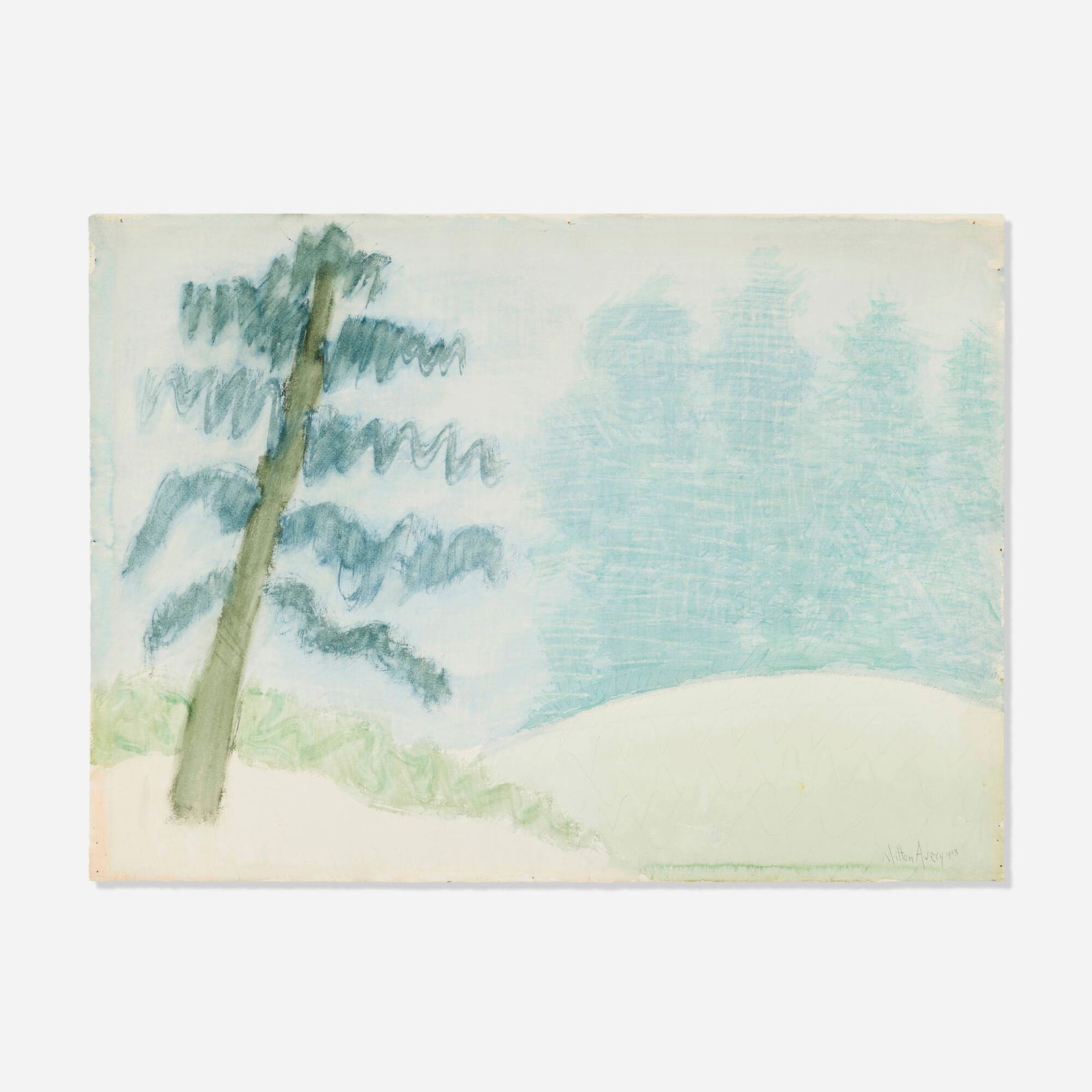 Milton Avery, Lone Pine Early Morning: Milton Avery Lone Pine Early Morning 1953 watercolor on paper 22.625 h x 30.625 w in (57 x 78 cm) This work was requested for inclusion in the Milton Avery retrospective at the Whitney Museum of
