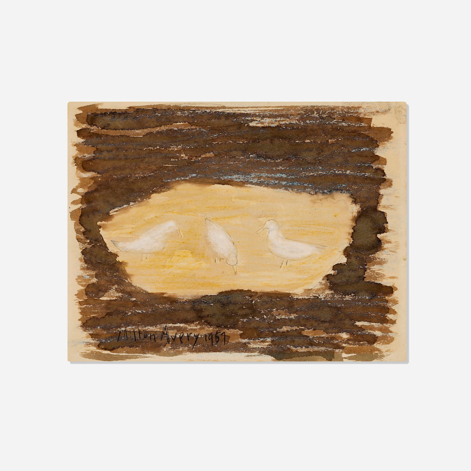Milton Avery, Birds and Sandbar: Milton Avery Birds and Sandbar 1967 graphite and watercolor on paper 8.5 h x 11 w in (22 x 28 cm) This work was requested for inclusion in the Milton Avery retrospective at the Whitney Museum of