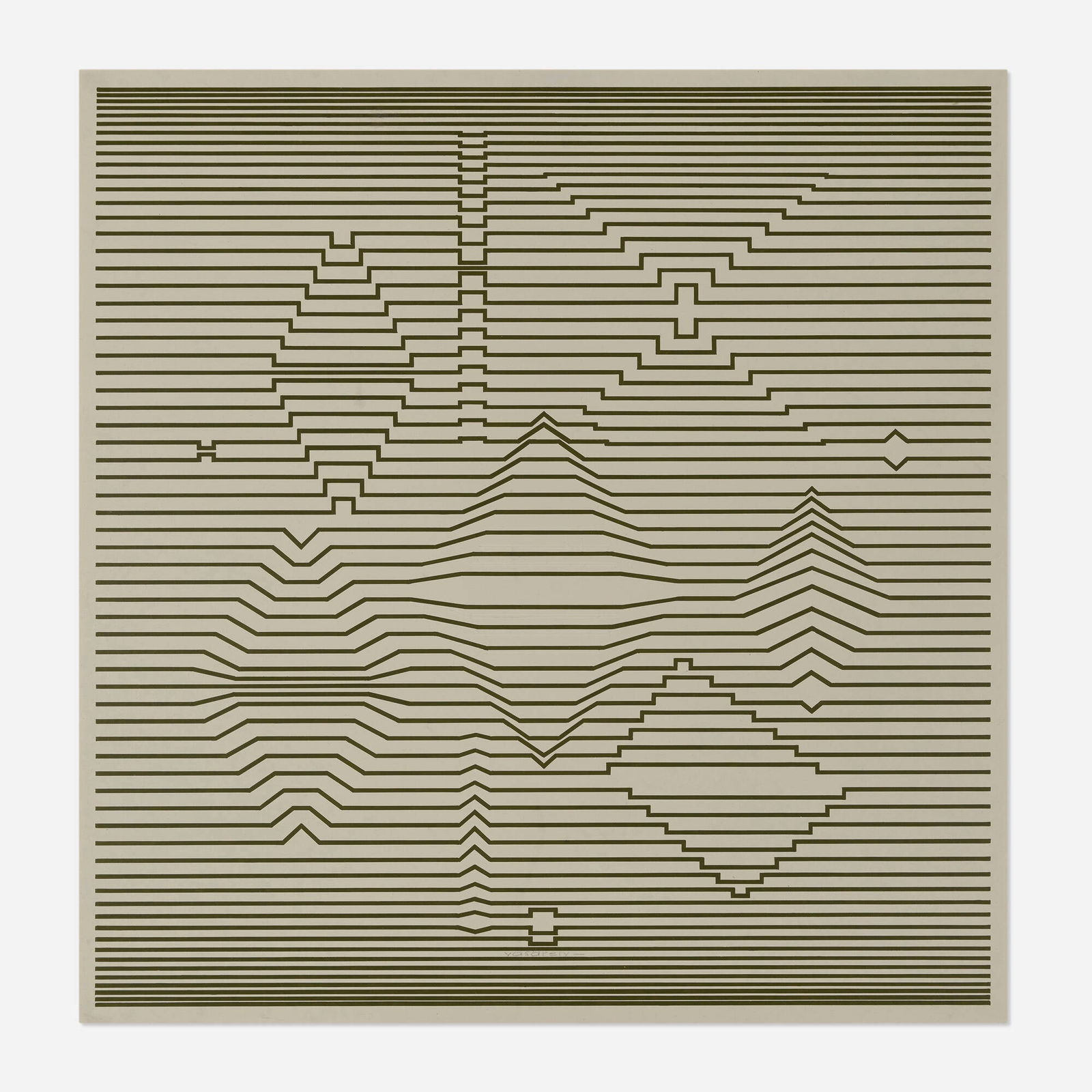 Victor Vasarely, Sulet: Victor Vasarely Sulet 1960 / 1985 acrylic on panel 28.75 h x 28 w in (73 x 71 cm) Signed to lower center 'Vasarely'. Signed, titled, dated and inscribed to verso '3355 Vasarely Sulet 1960'. This